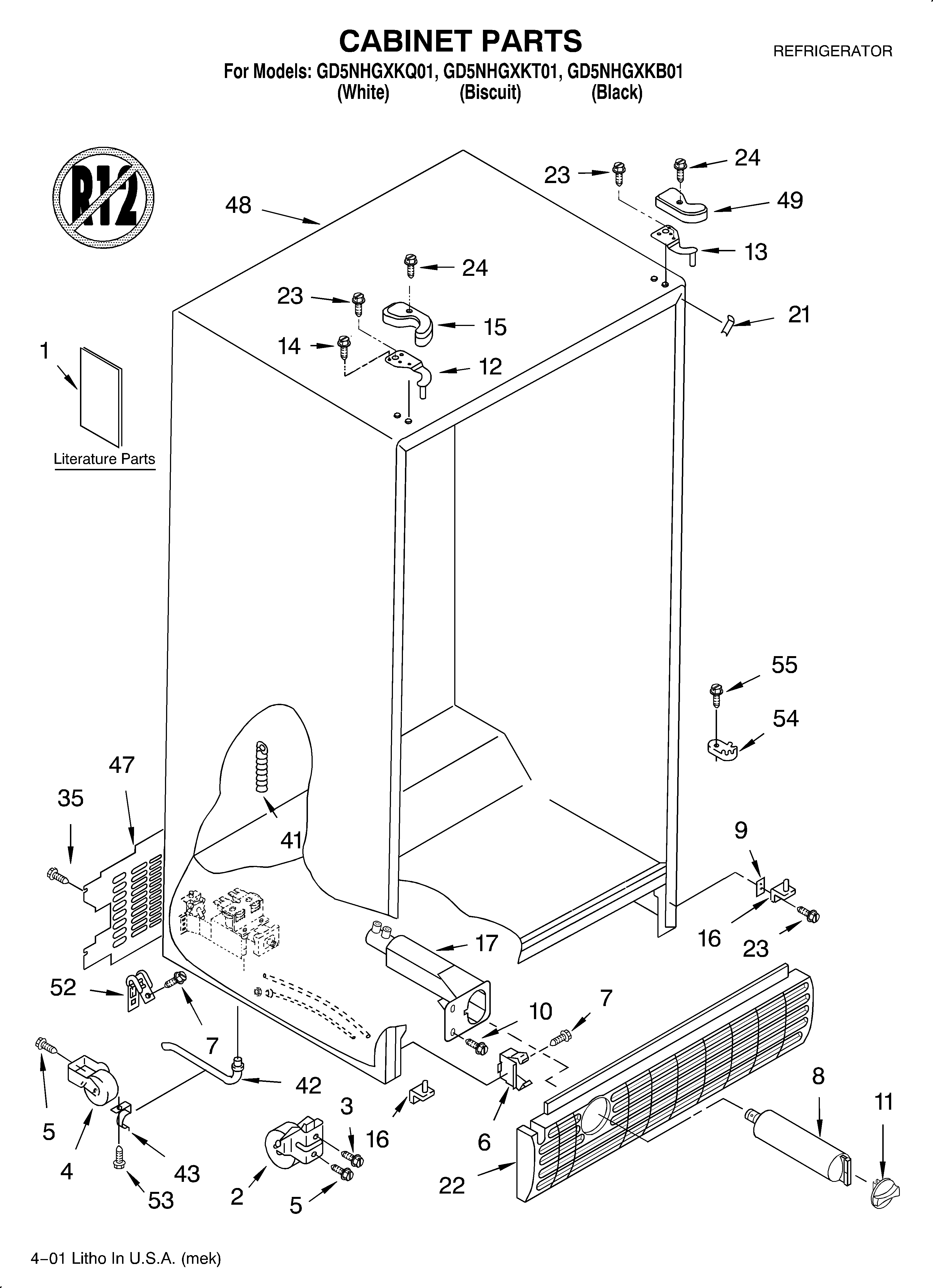 Whirlpool GD5NHGXKB01 cabinet/literature diagram