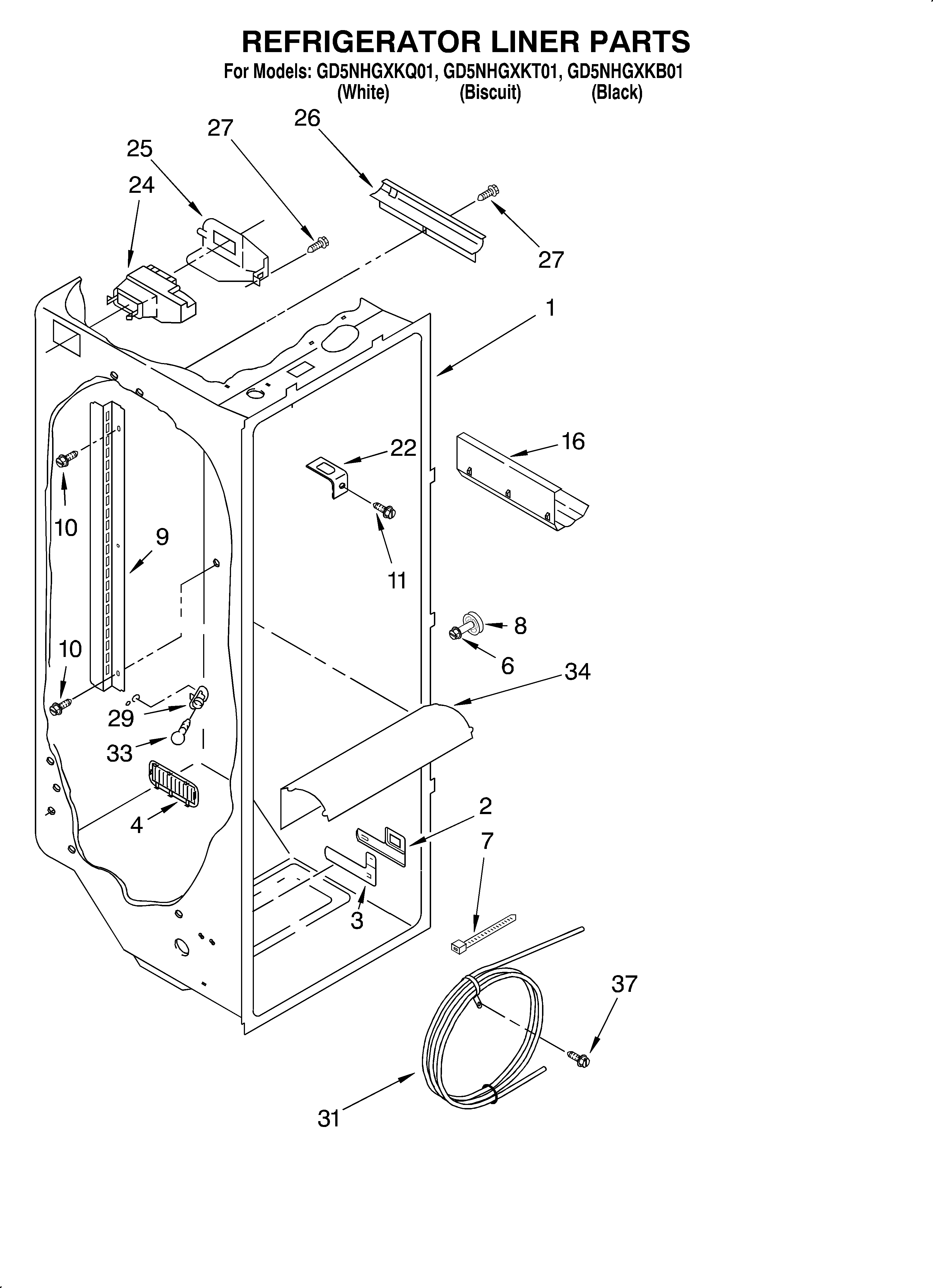Whirlpool GD5NHGXKB01 refrigerator liner diagram