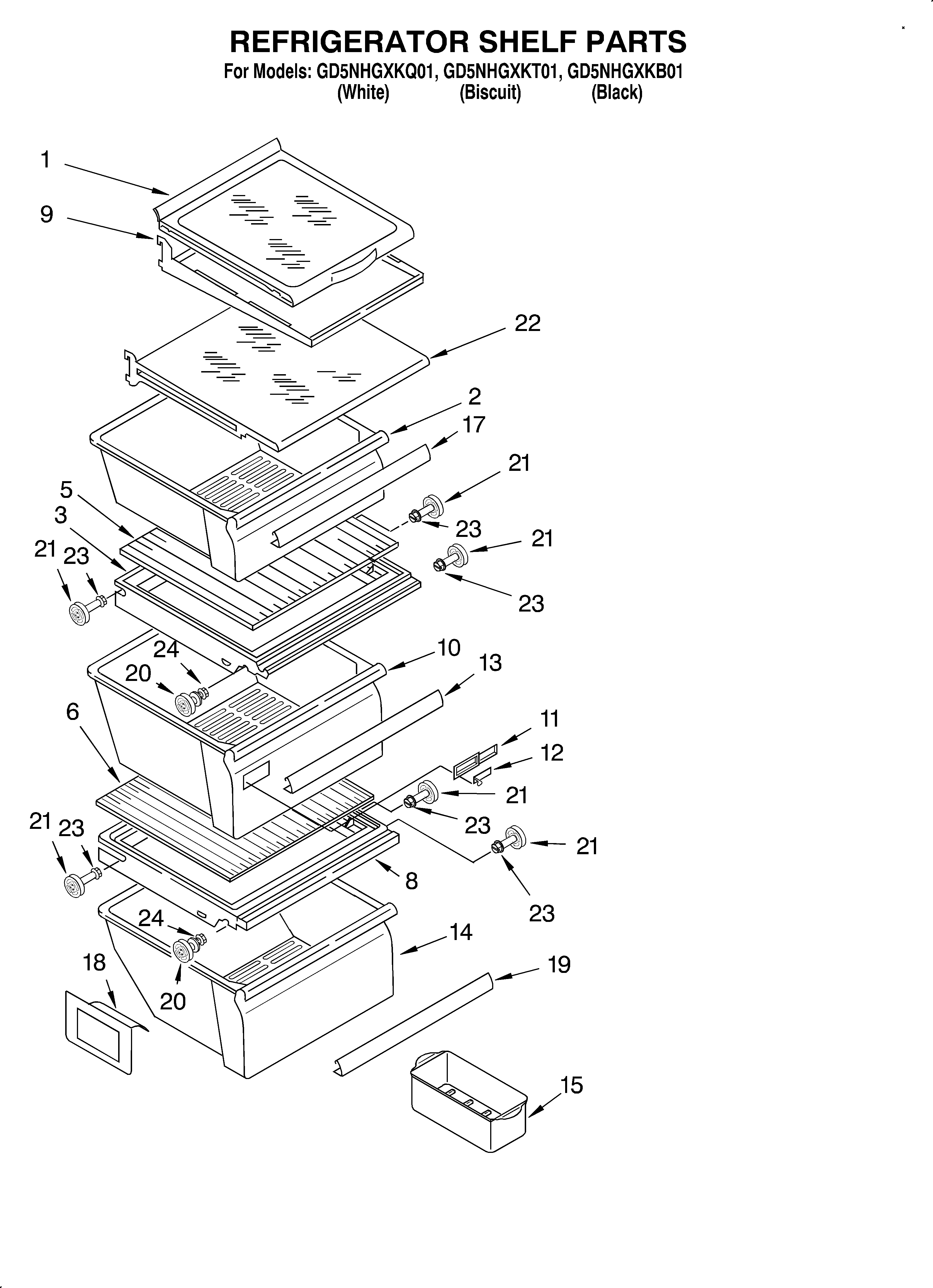 Whirlpool GD5NHGXKB01 refrigerator shelf diagram