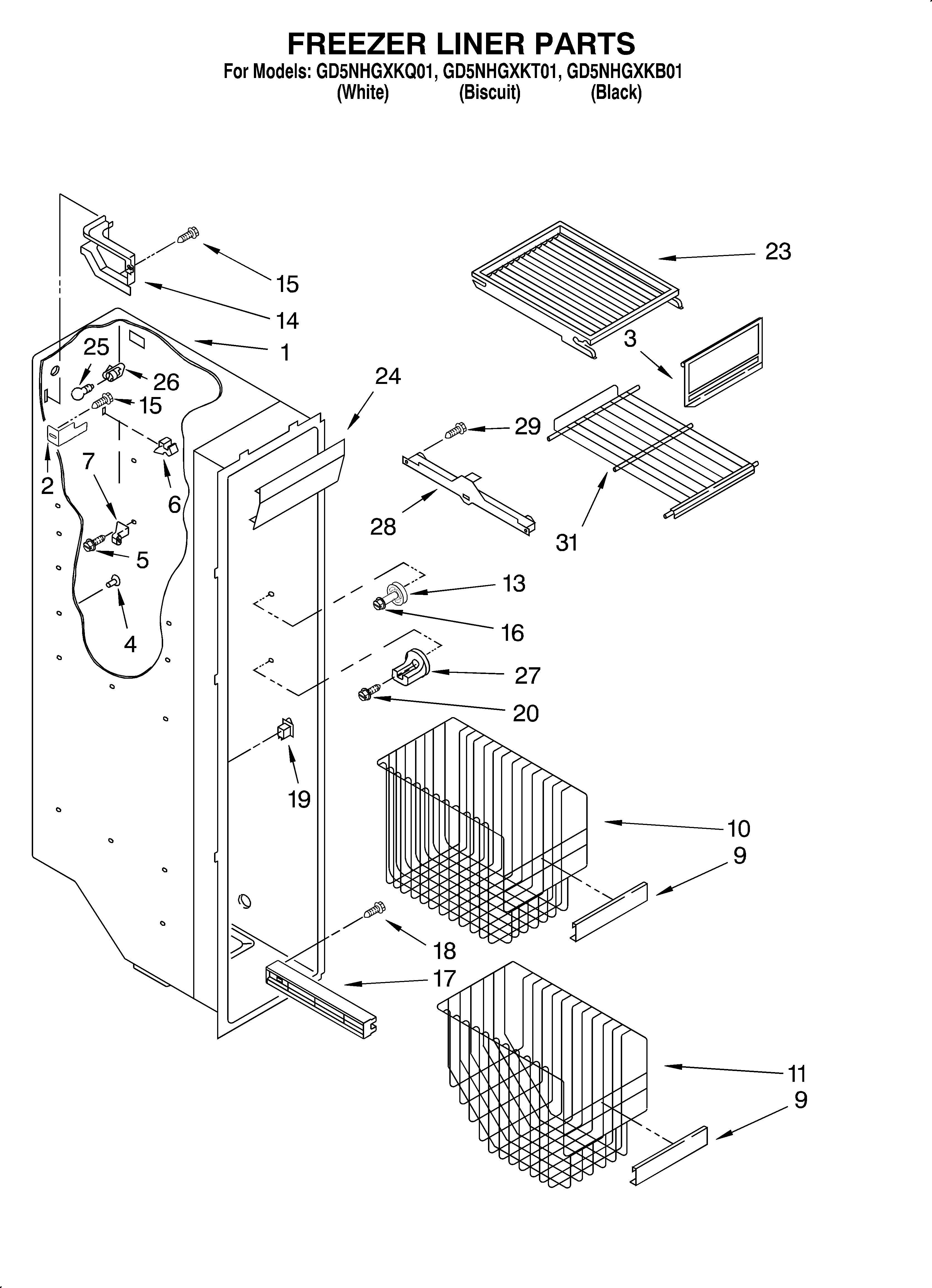 Whirlpool GD5NHGXKB01 freezer liner diagram