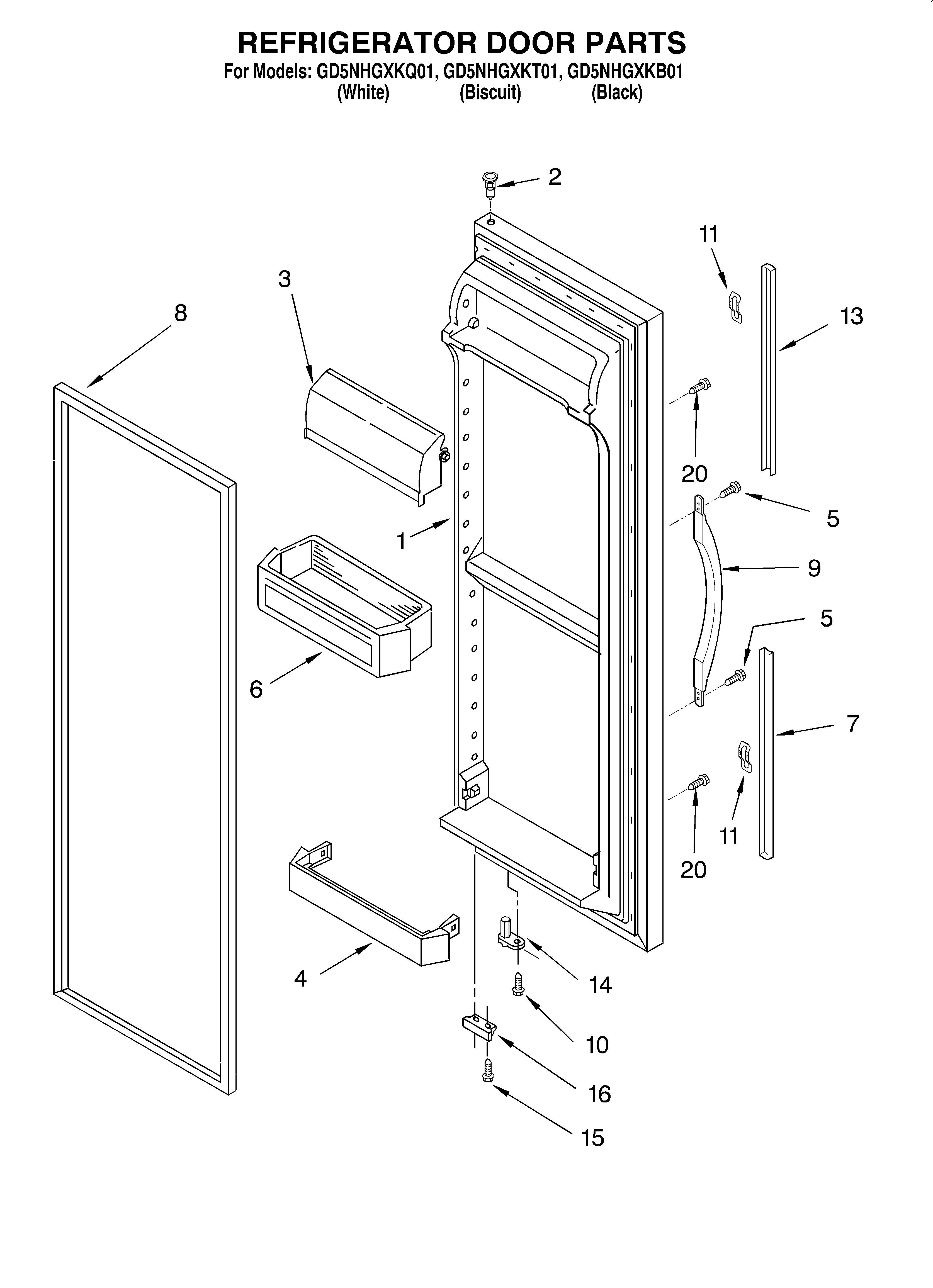 Whirlpool GD5NHGXKB01 refrigerator door diagram