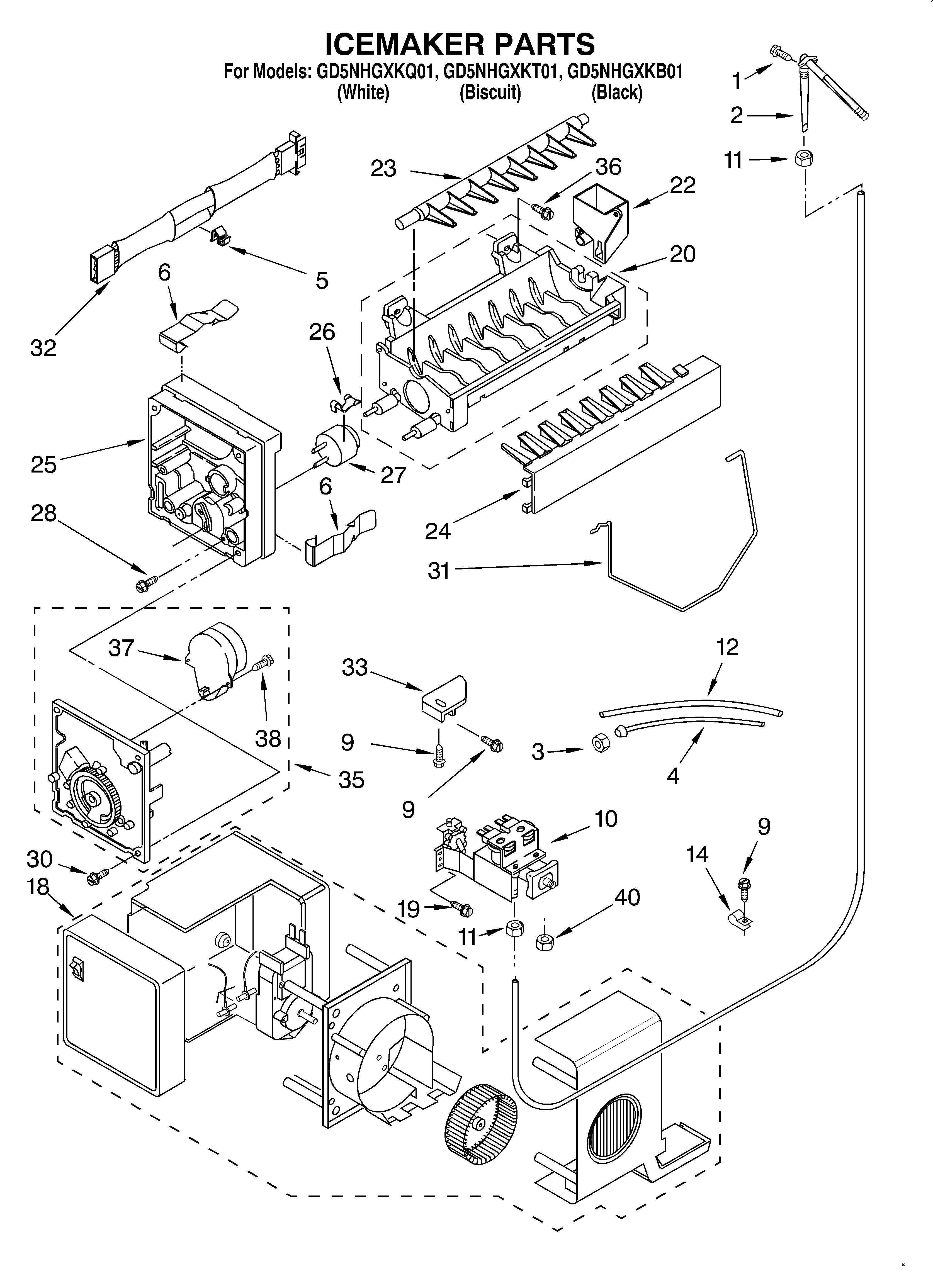 Whirlpool GD5NHGXKB01 ice maker/optional diagram
