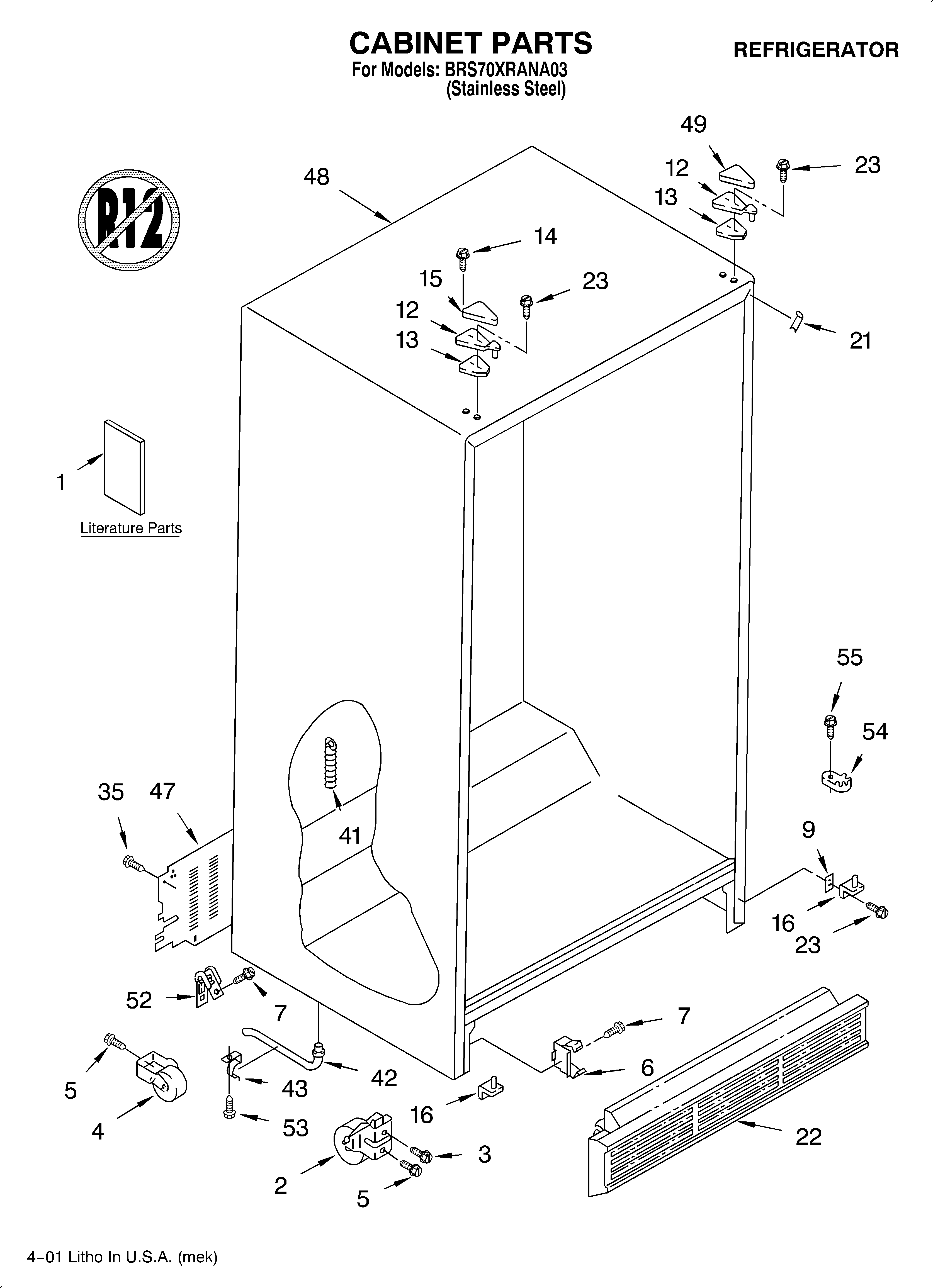 Whirlpool BRS70XRANA03 cabinet/literature diagram