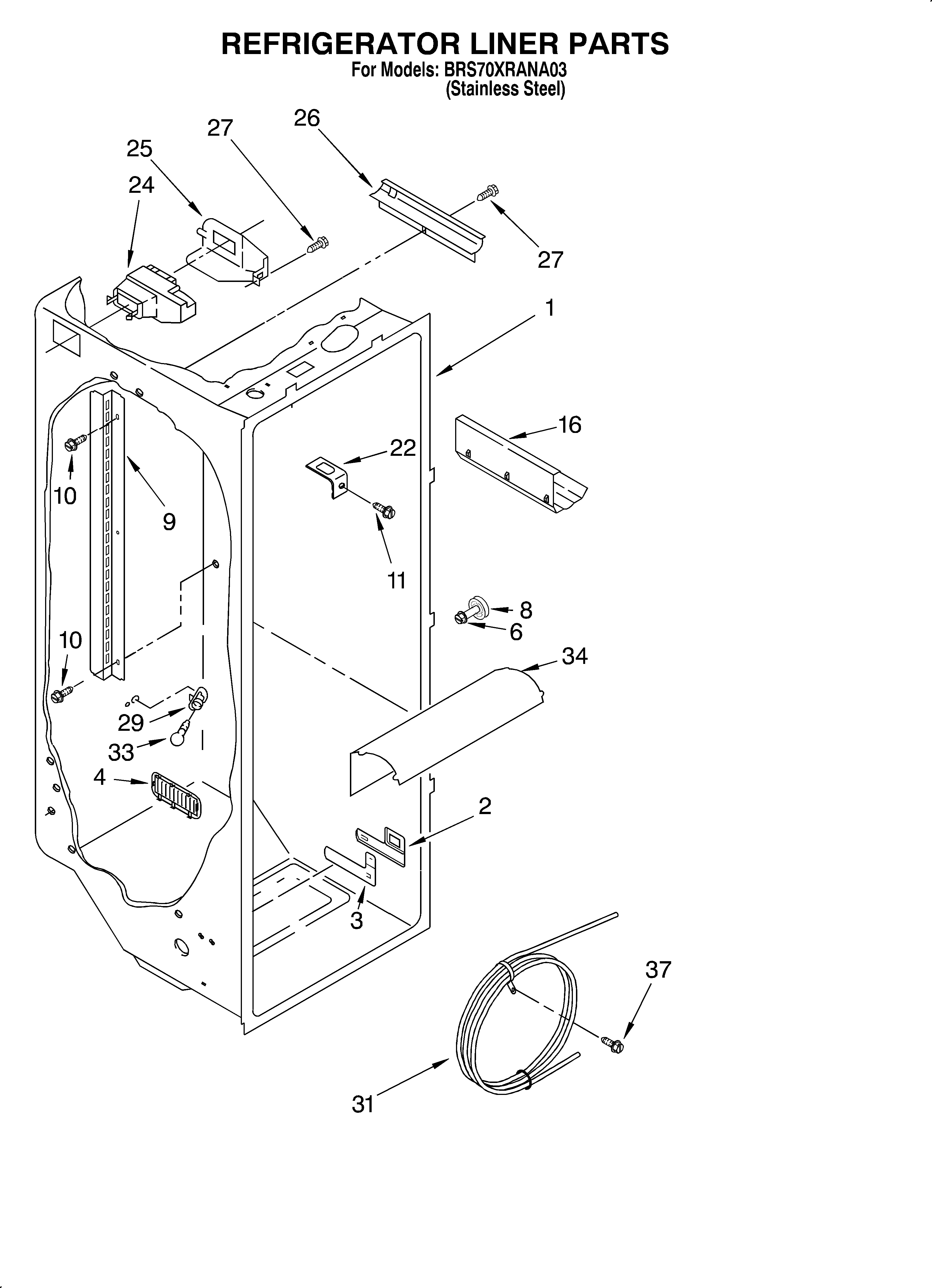 Whirlpool BRS70XRANA03 refrigerator liner diagram