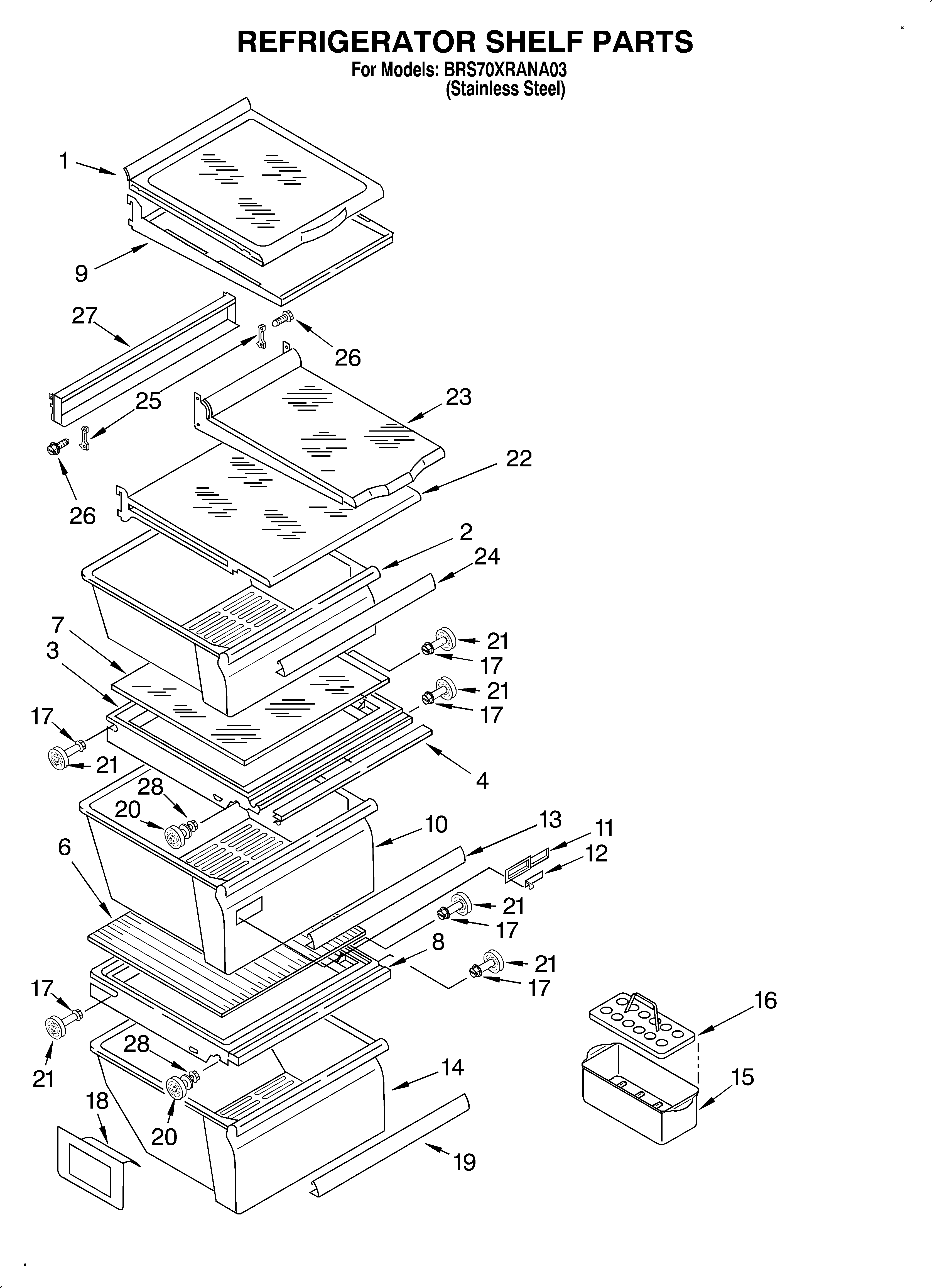 Whirlpool BRS70XRANA03 refrigerator shelf diagram