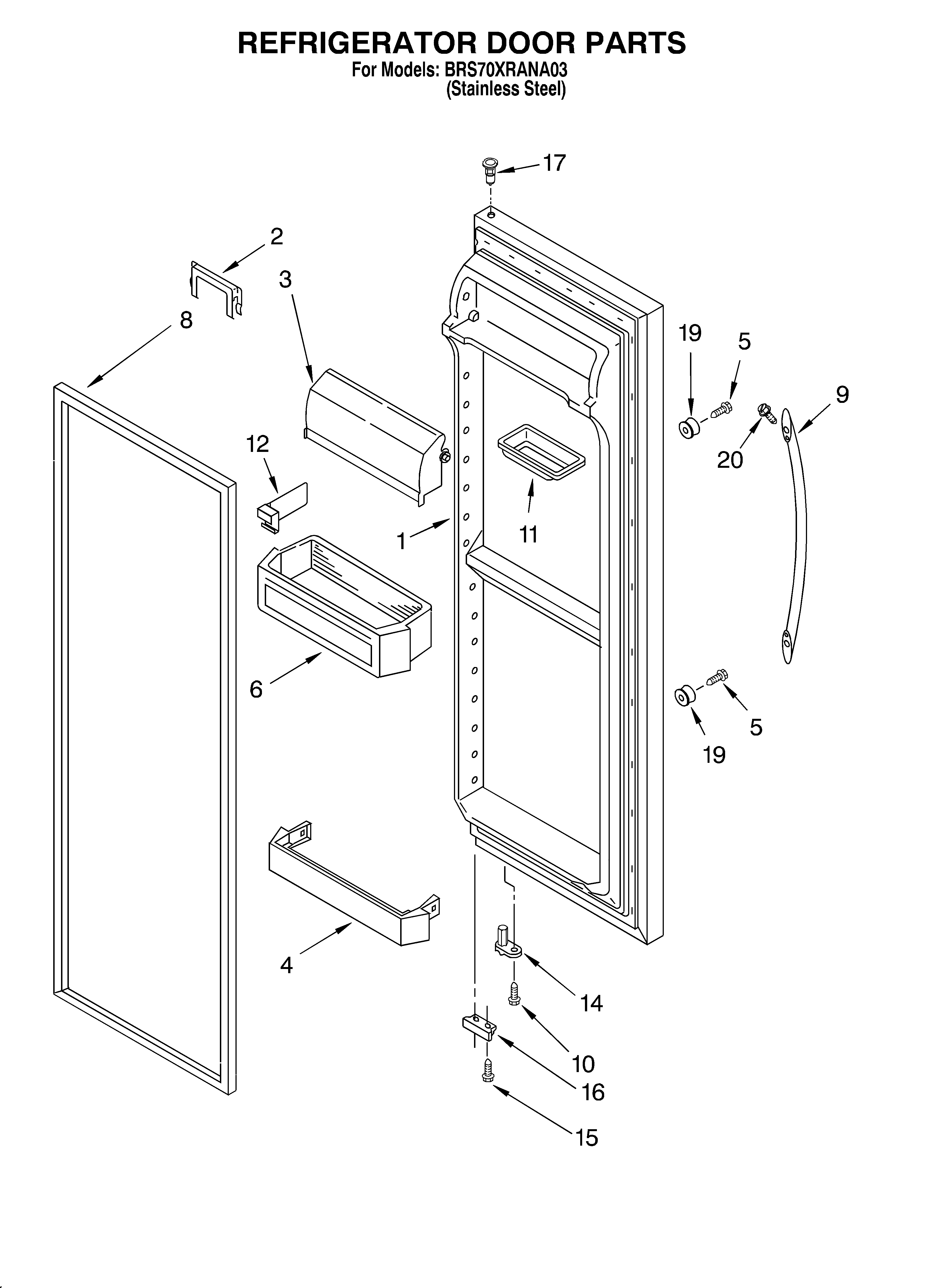 Whirlpool BRS70XRANA03 refrigerator door diagram