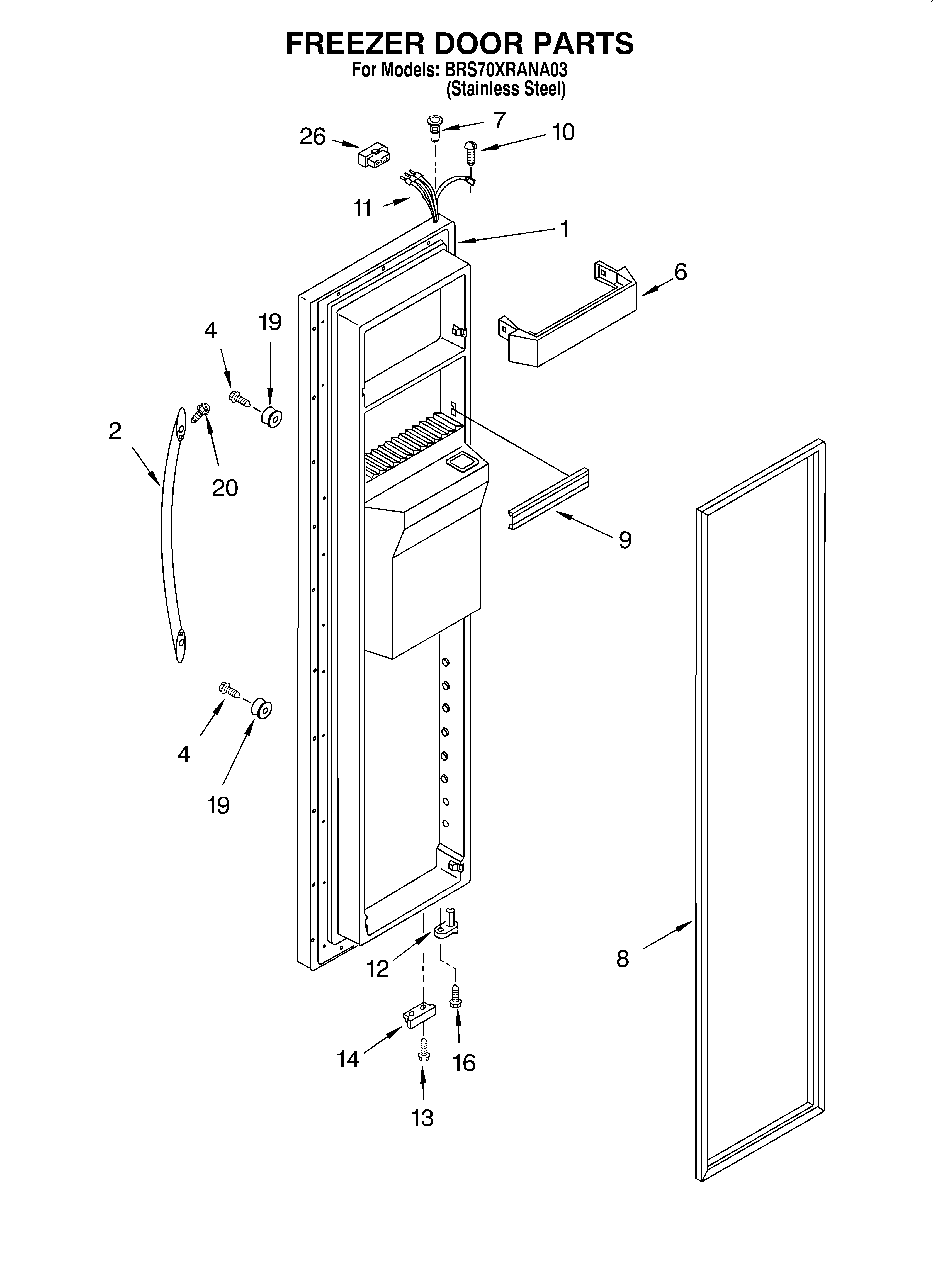 Whirlpool BRS70XRANA03 freezer door diagram