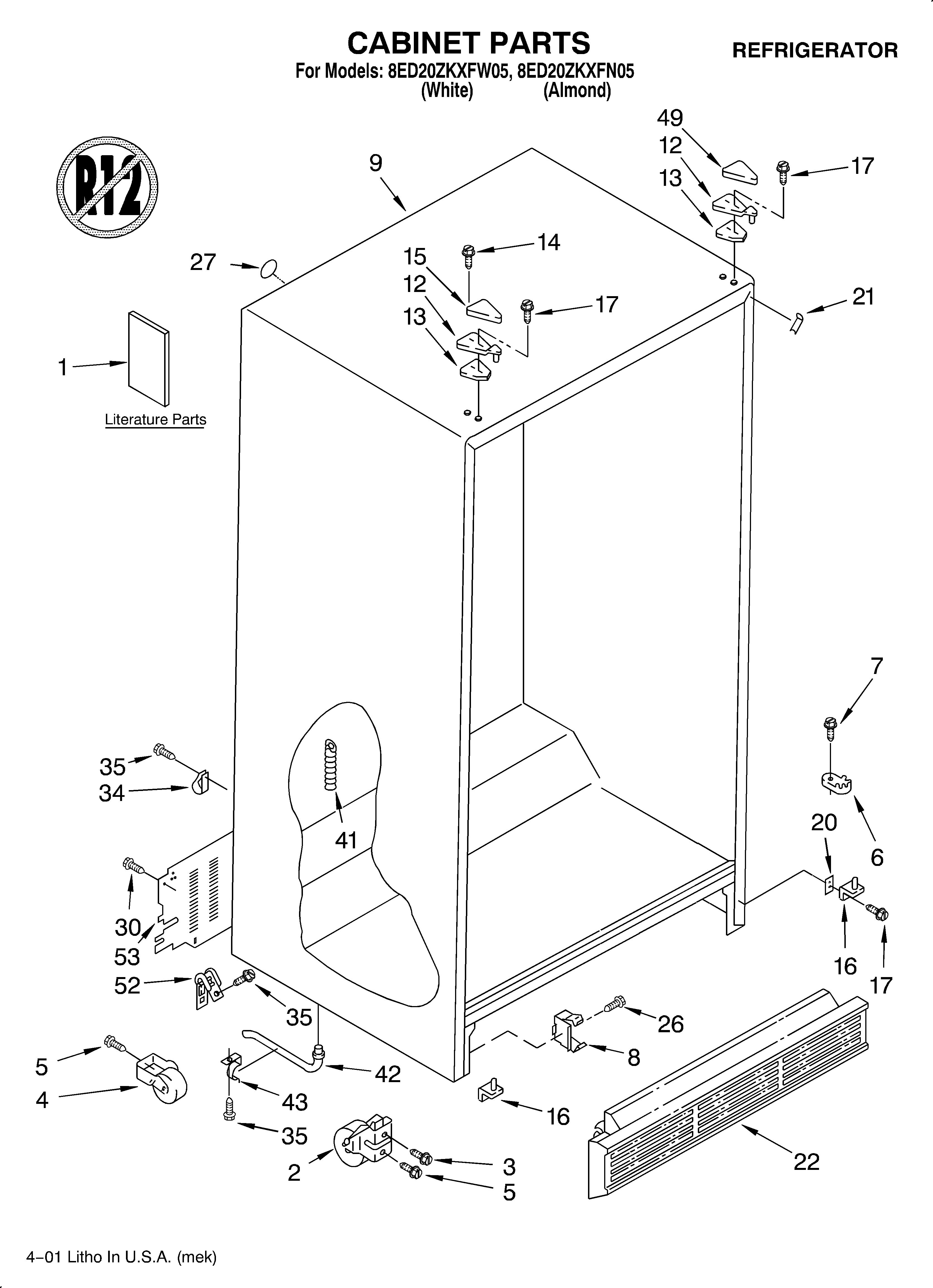 Whirlpool 8ED20ZKXFW05 cabinet/literature diagram