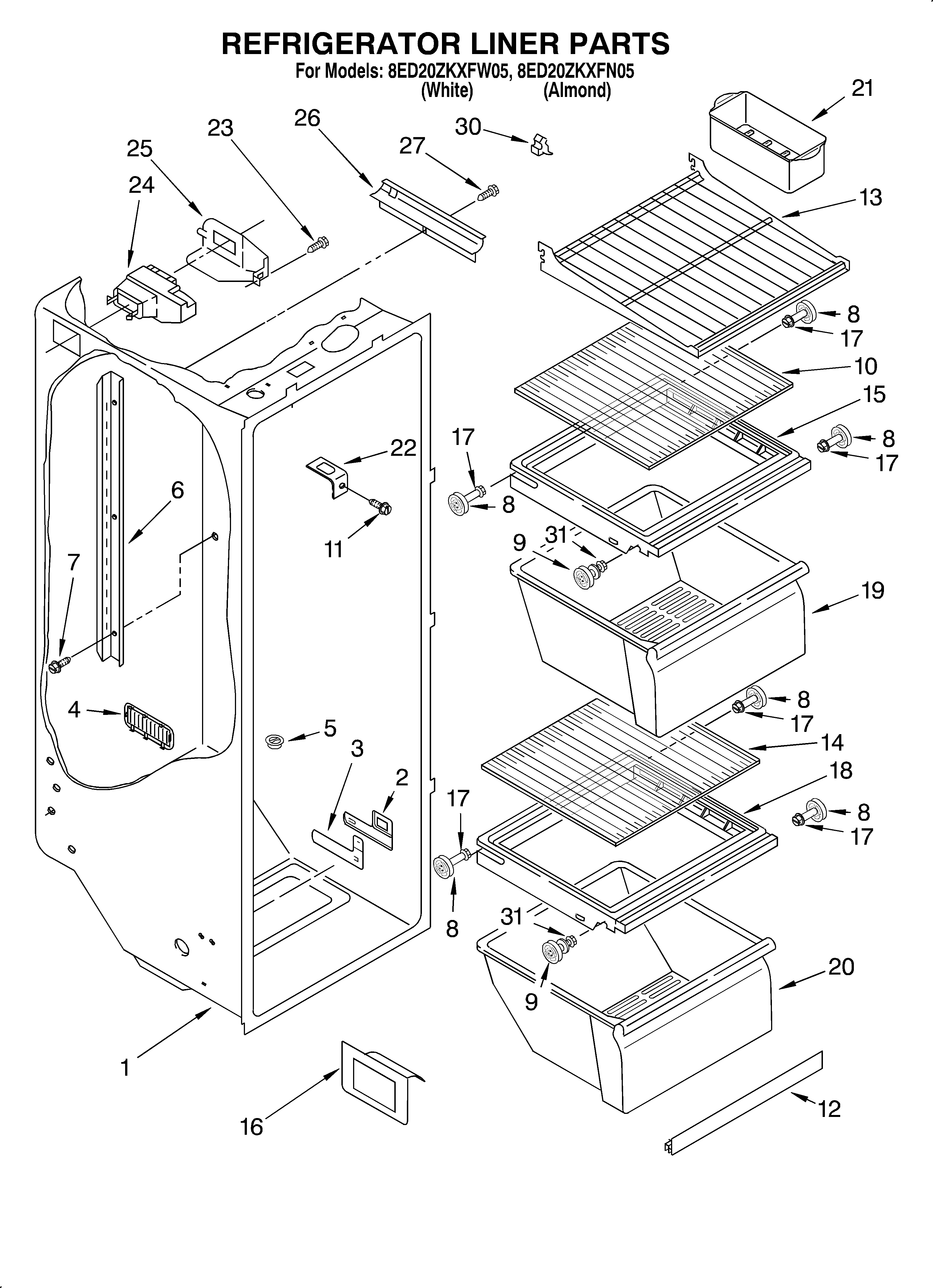 Whirlpool 8ED20ZKXFW05 refrigerator liner diagram