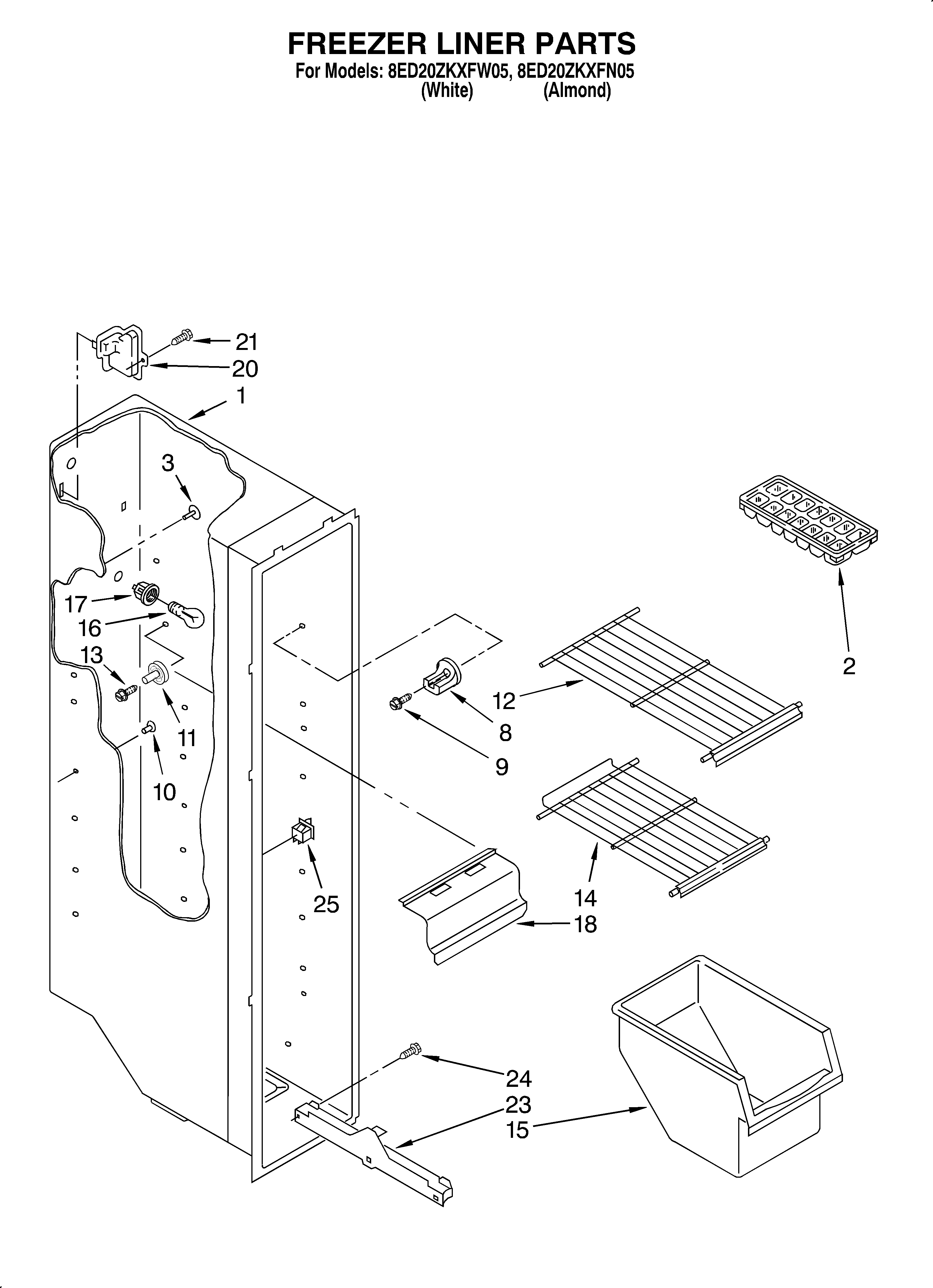 Whirlpool 8ED20ZKXFW05 freezer liner diagram