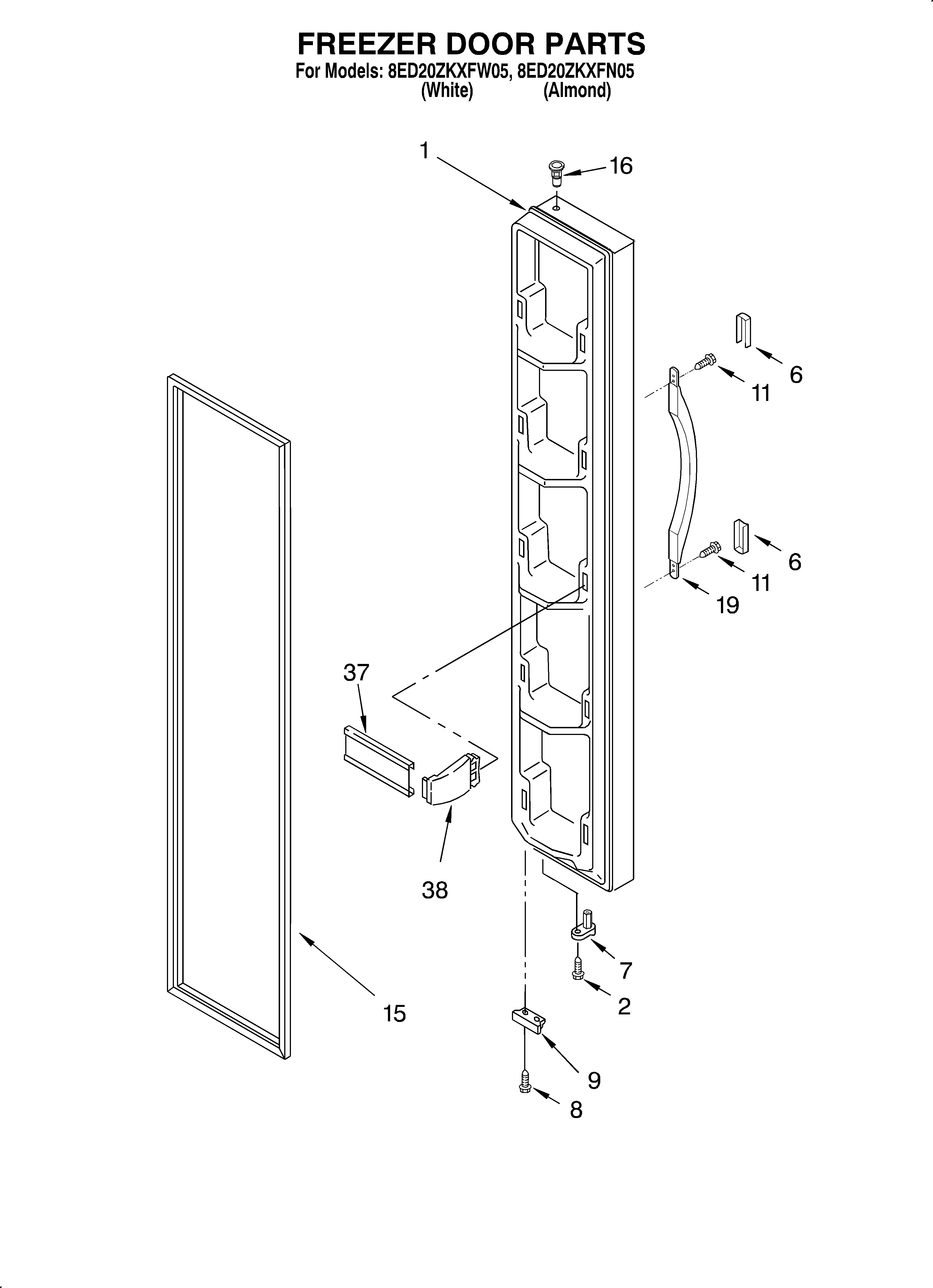 Whirlpool 8ED20ZKXFW05 freezer door diagram