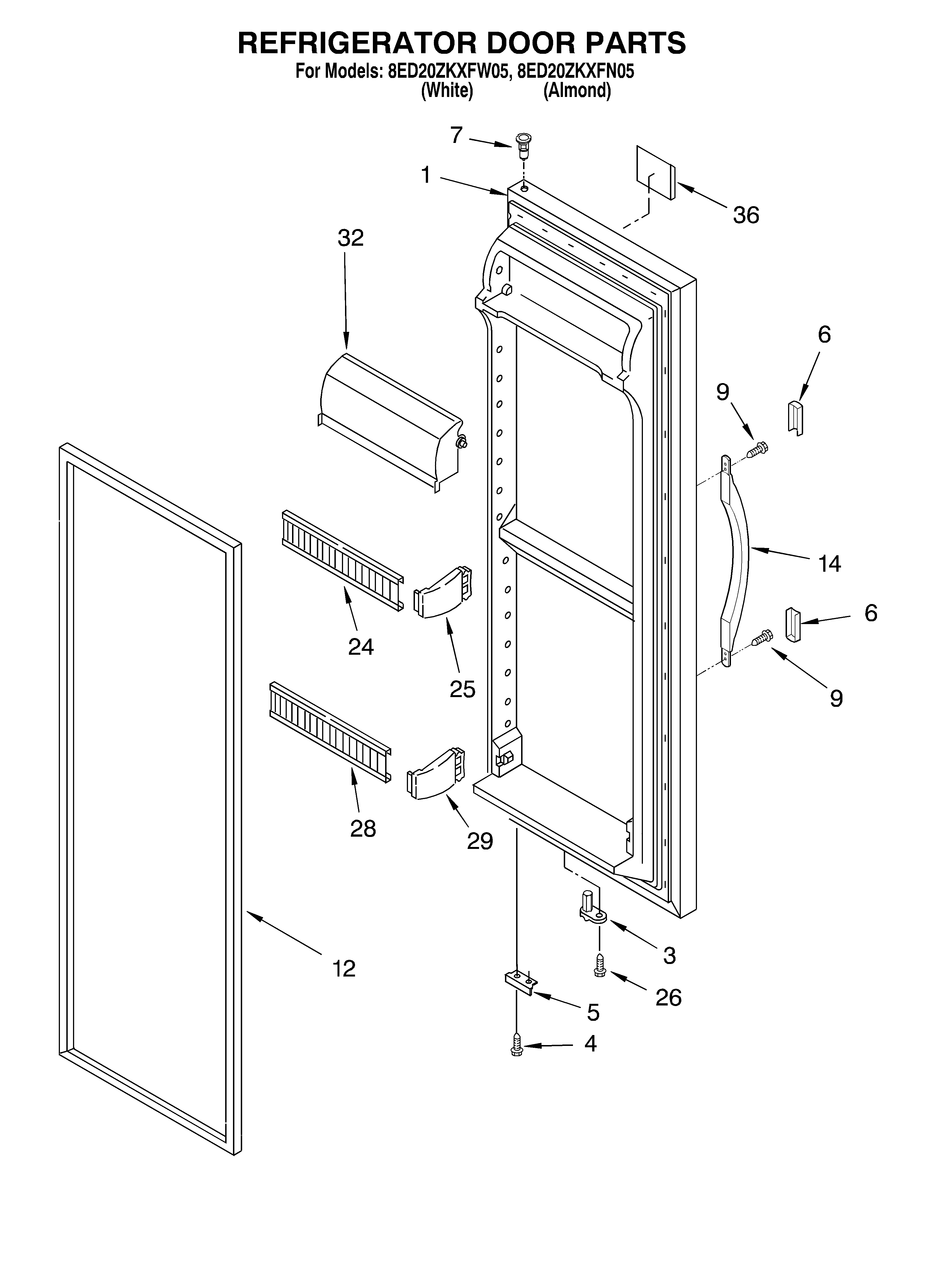 Whirlpool 8ED20ZKXFW05 refrigerator door diagram