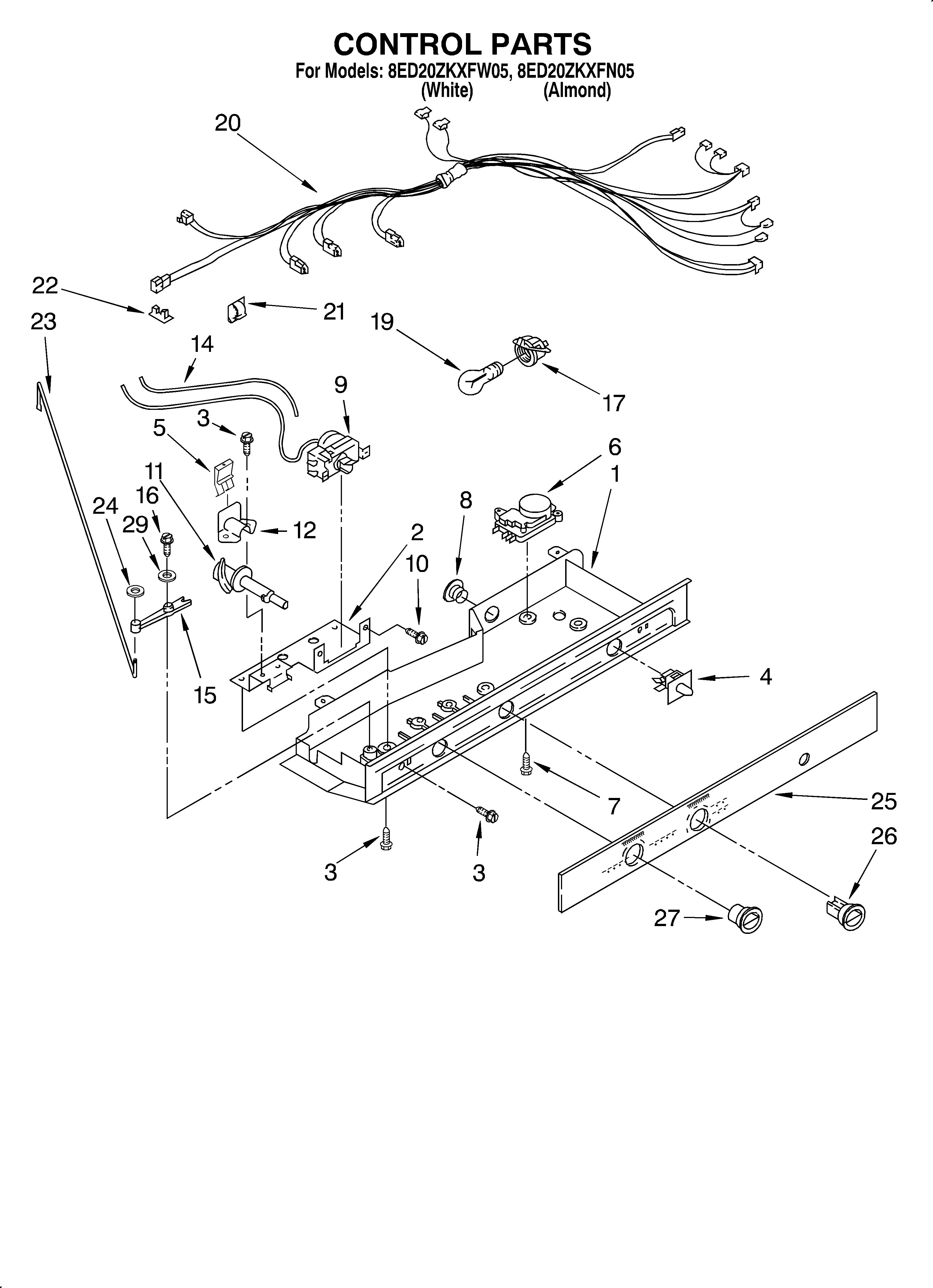 Whirlpool 8ED20ZKXFW05 control/optional diagram