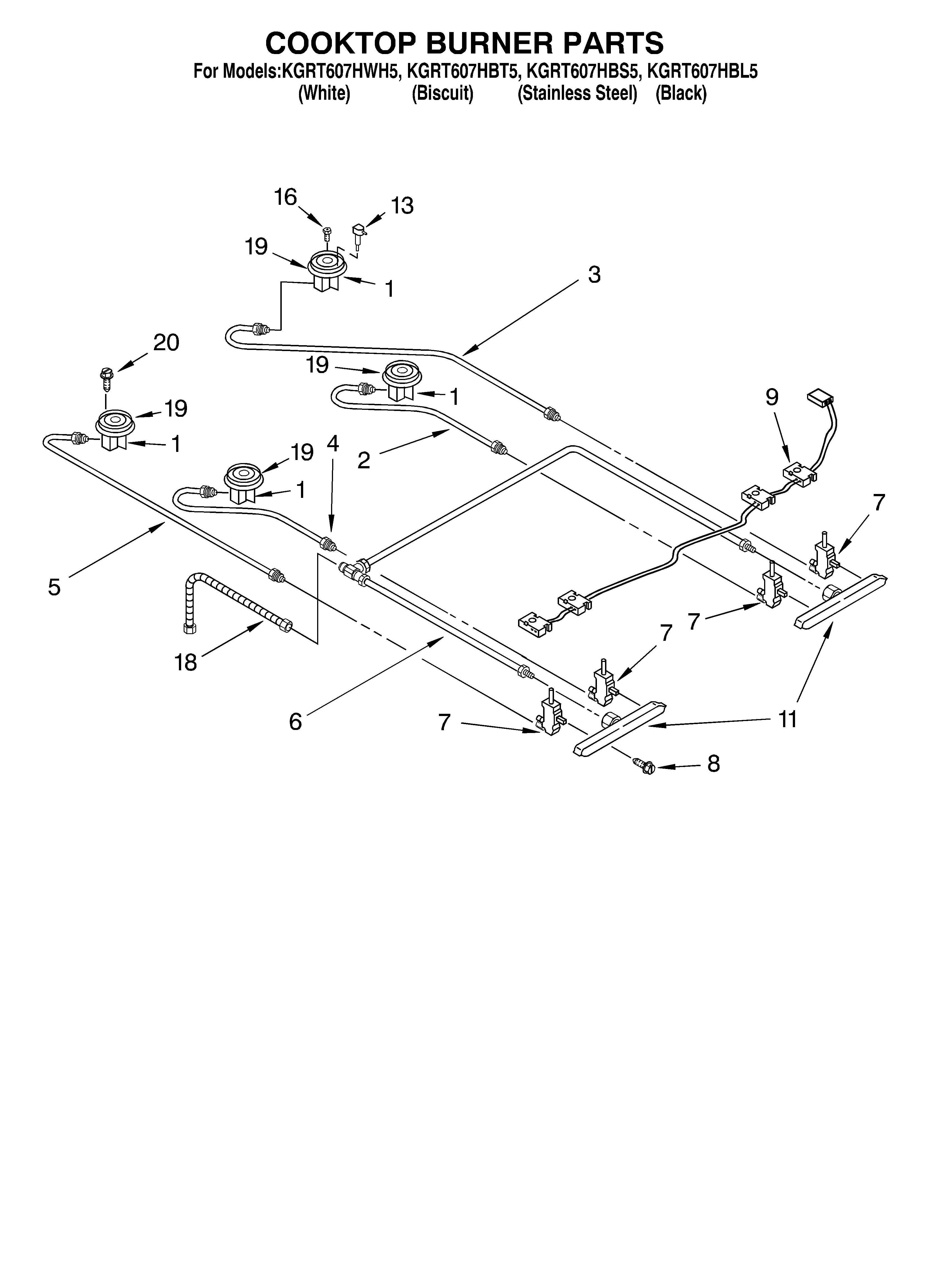 KitchenAid KGRT607HBL5 cooktop burner diagram