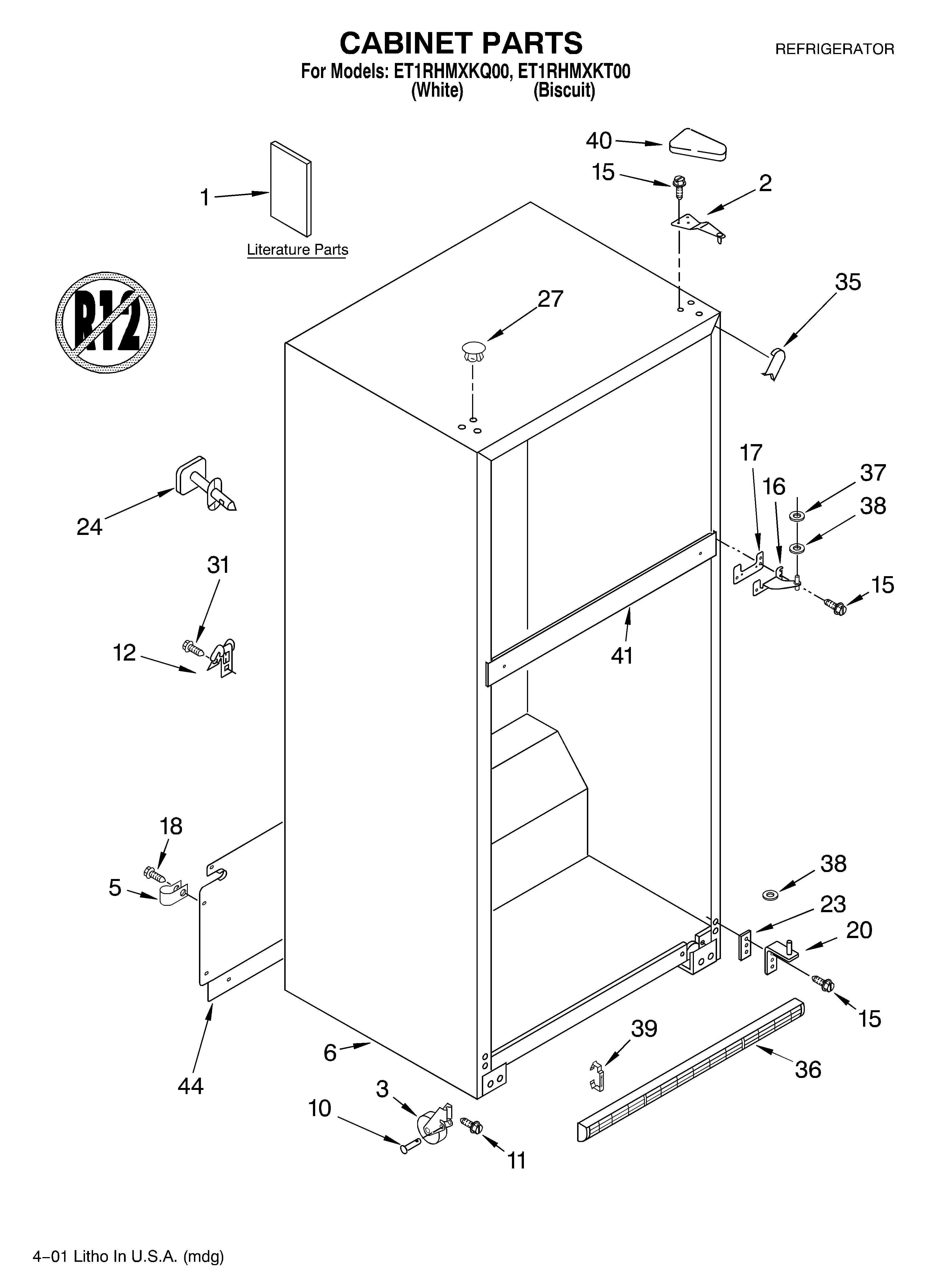 Whirlpool ET1RHMXKT00 cabinet/literature diagram