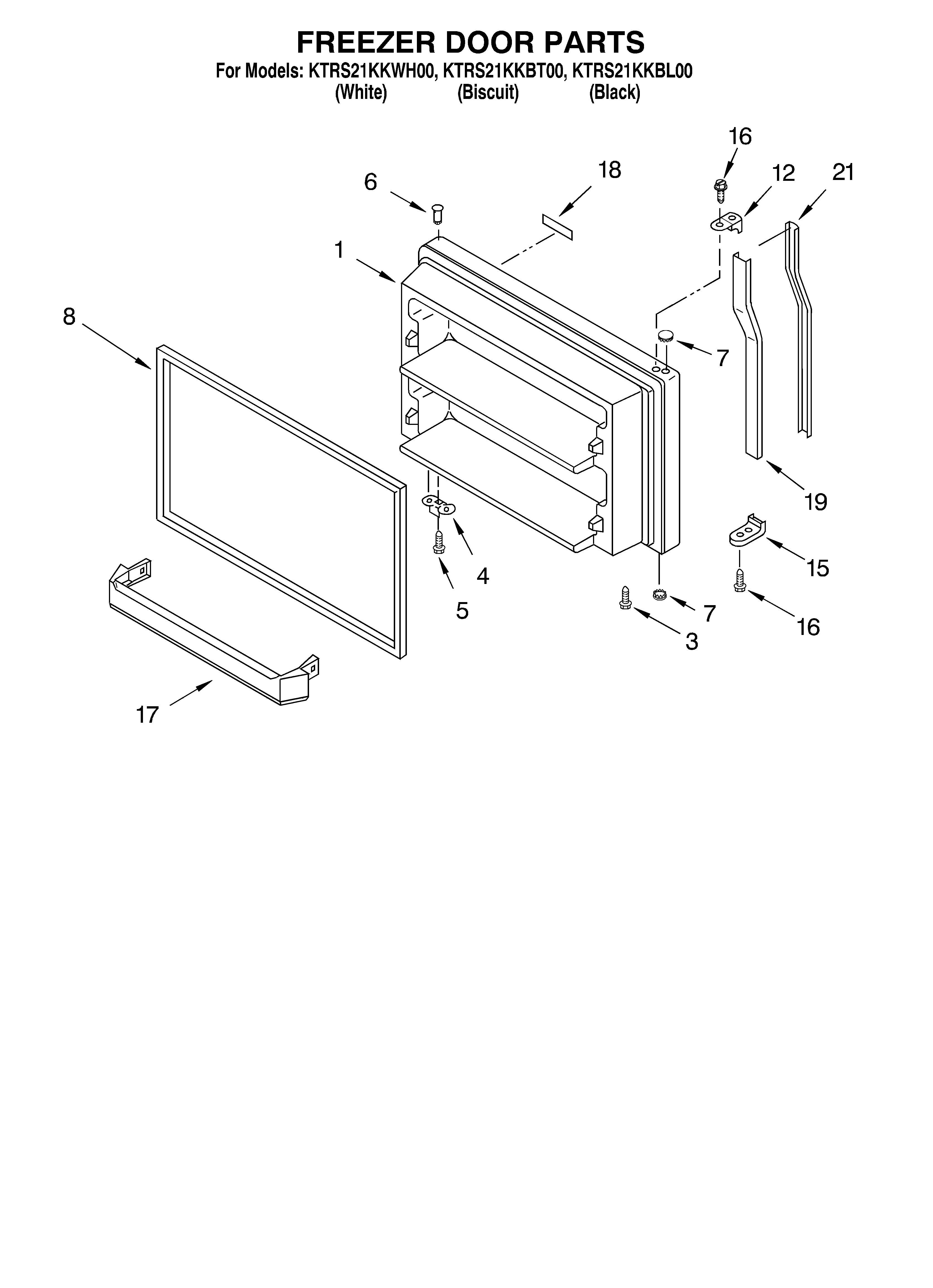 KitchenAid KTRS21KKWH00 freezer door/optional diagram