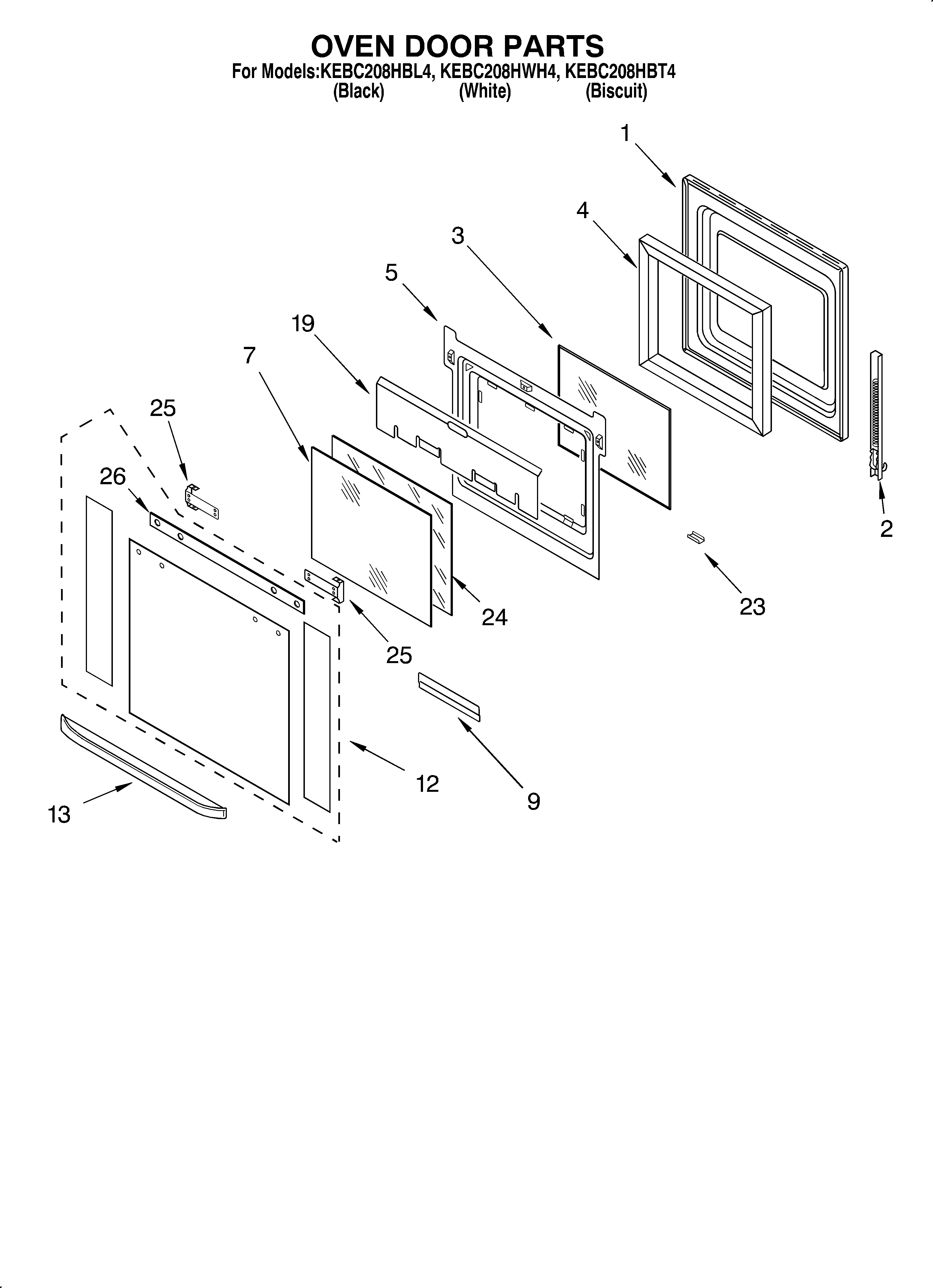 KitchenAid KEBC208HBL4 oven door diagram