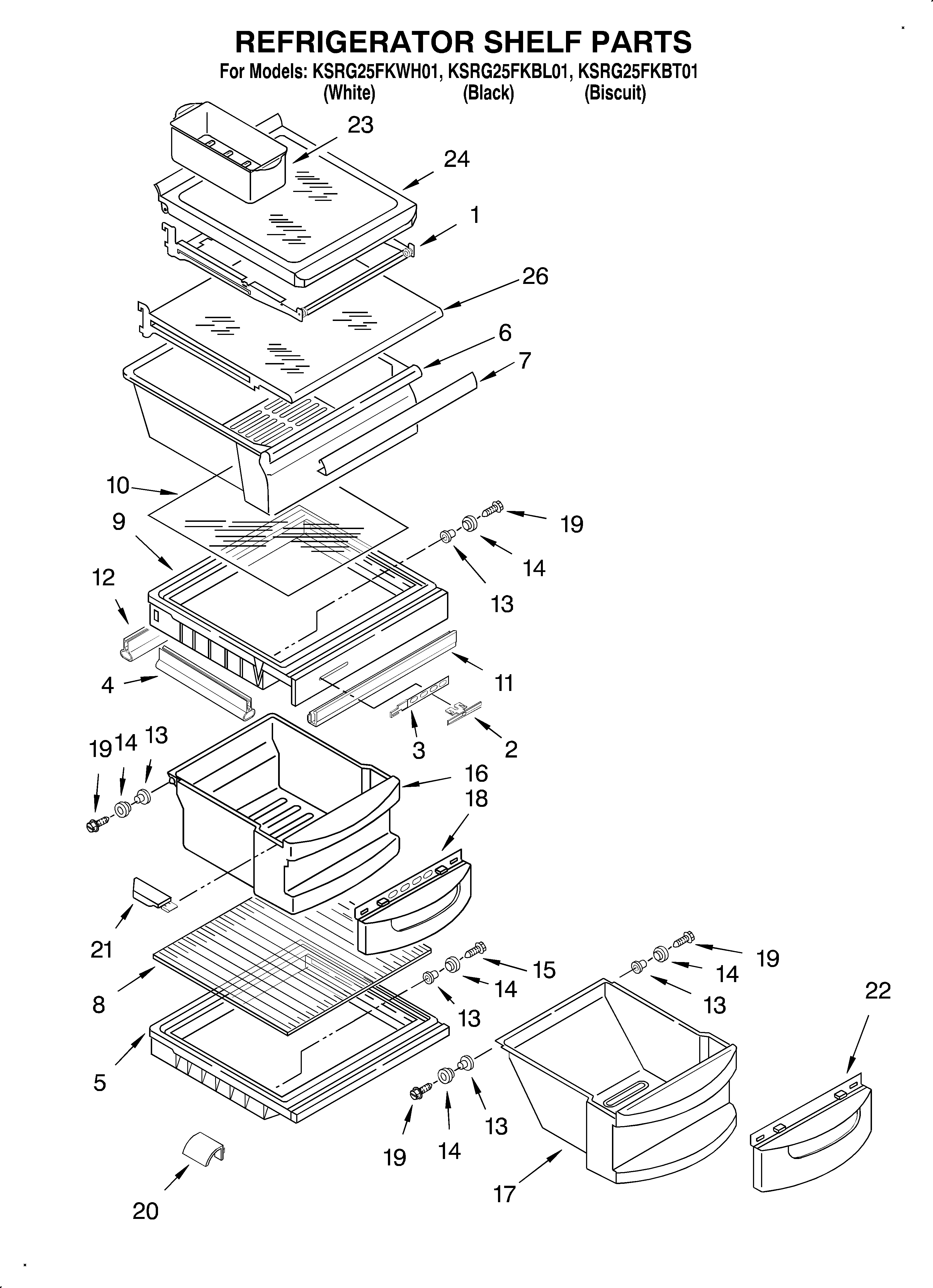 KitchenAid KSRG25FKBT01 refrigerator shelf diagram