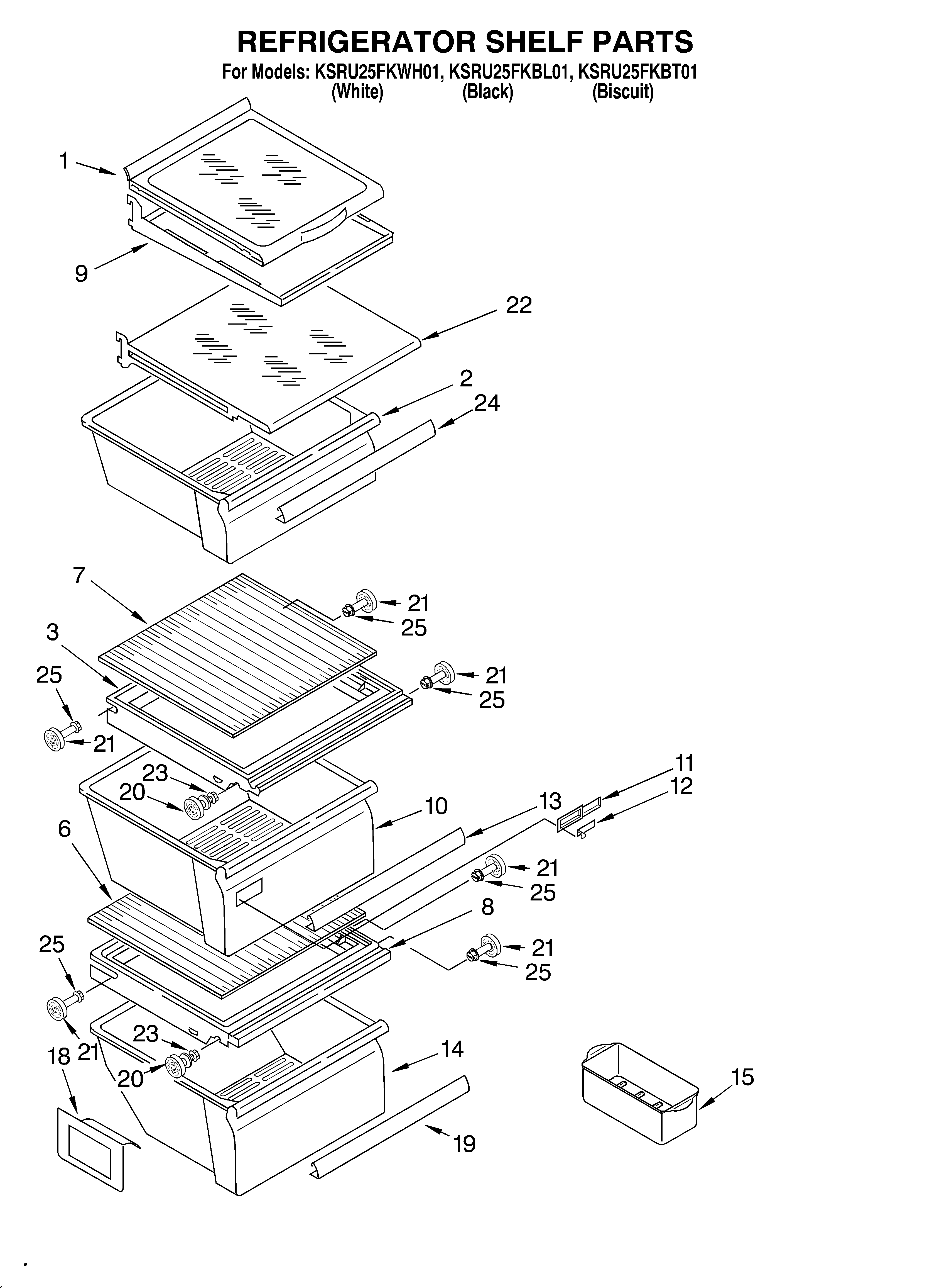 KitchenAid KSRU25FKWH01 refrigerator shelf diagram