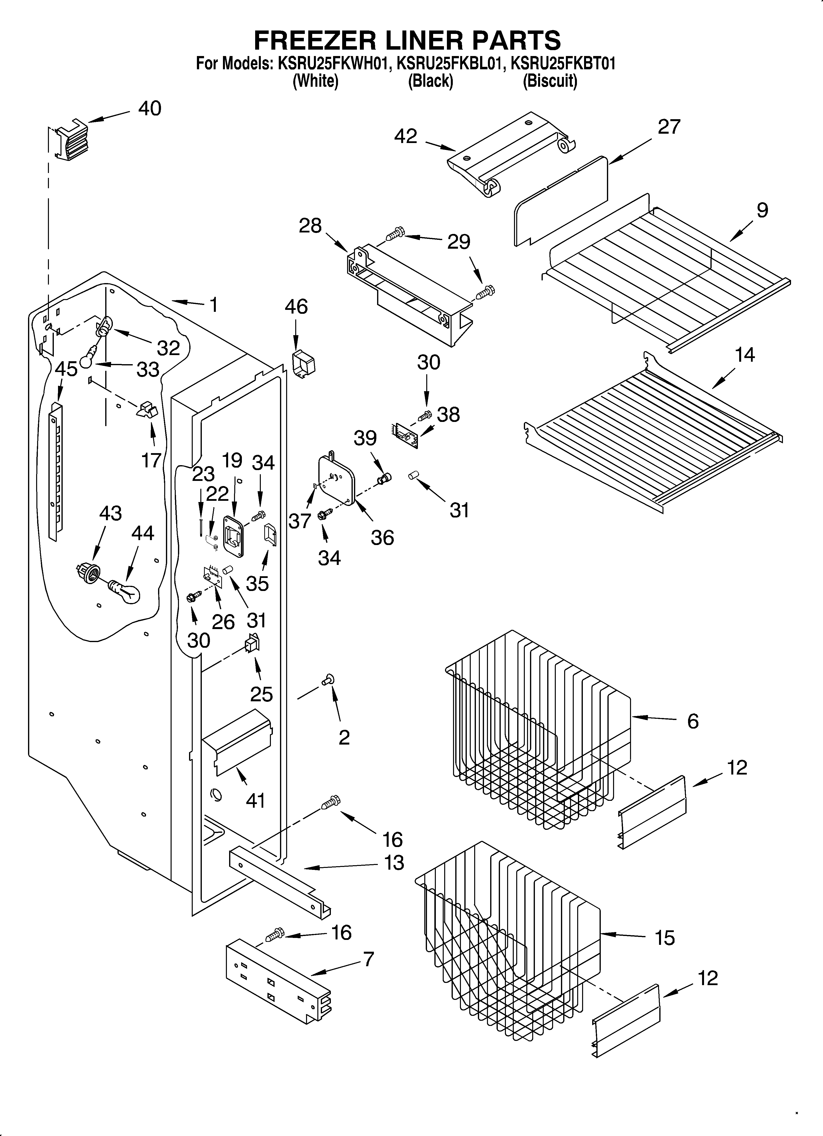 KitchenAid KSRU25FKWH01 freezer liner diagram