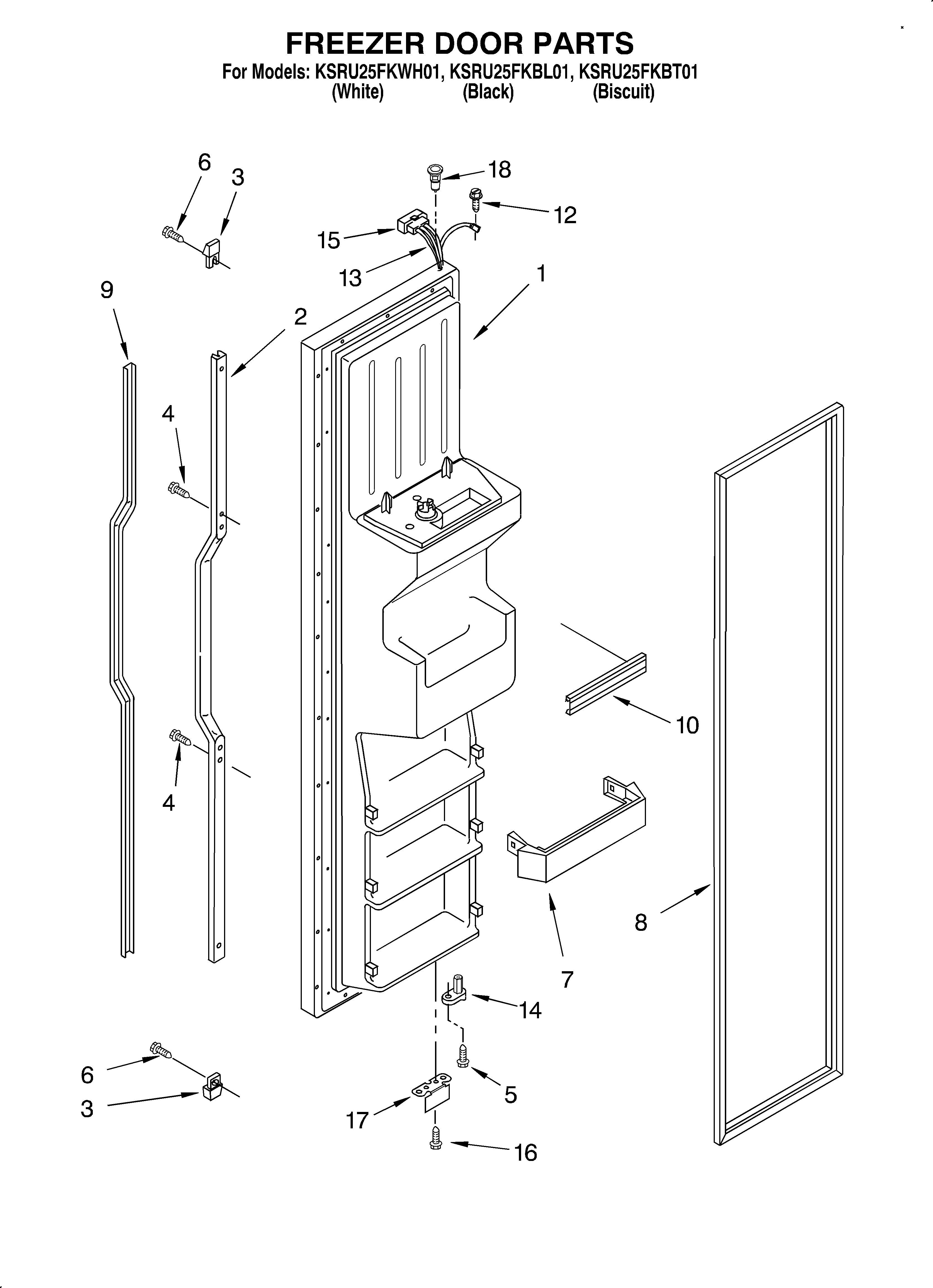 KitchenAid KSRU25FKWH01 freezer door diagram