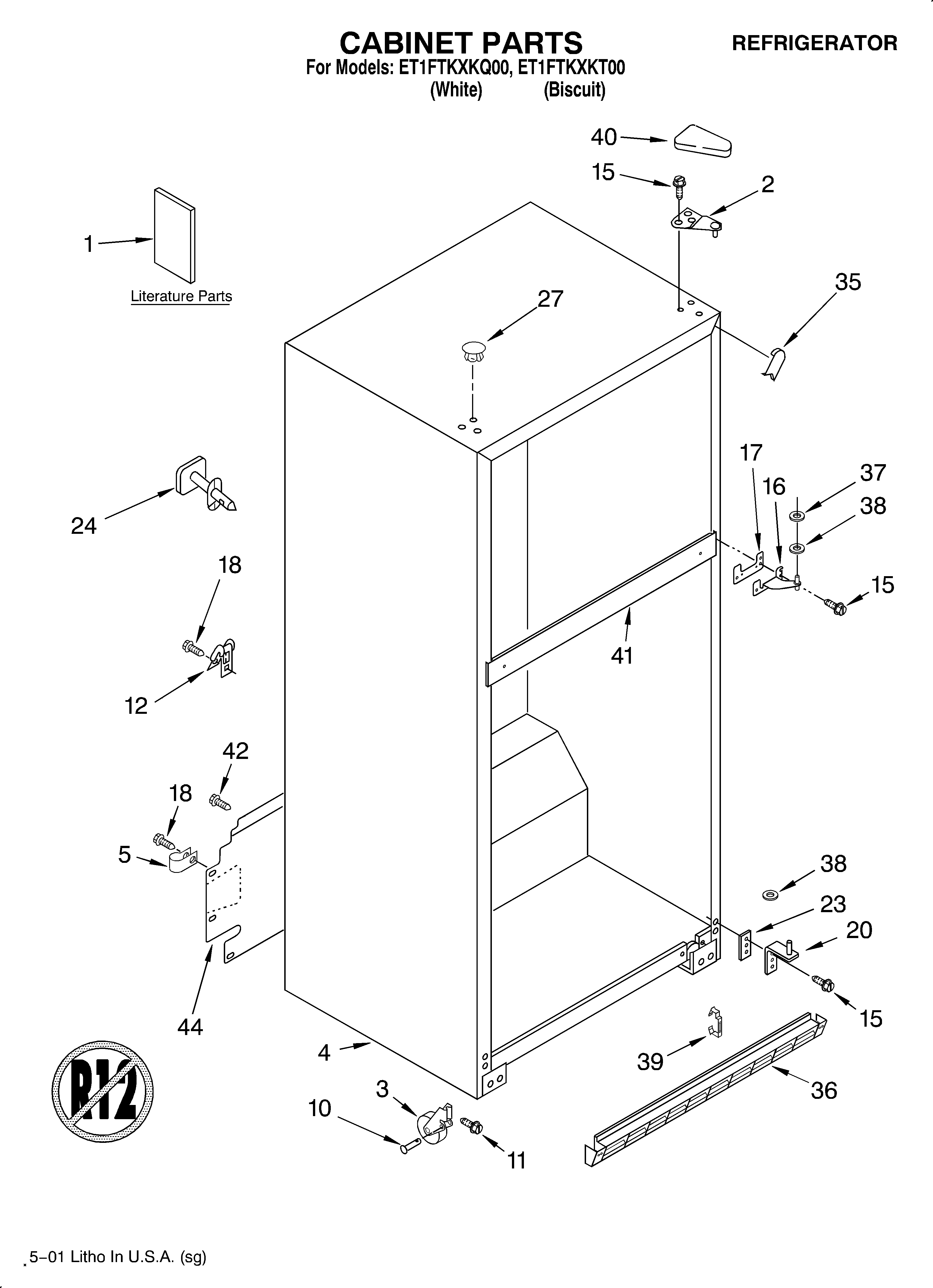 Whirlpool ET1FTKXKT00 cabinet/literature diagram