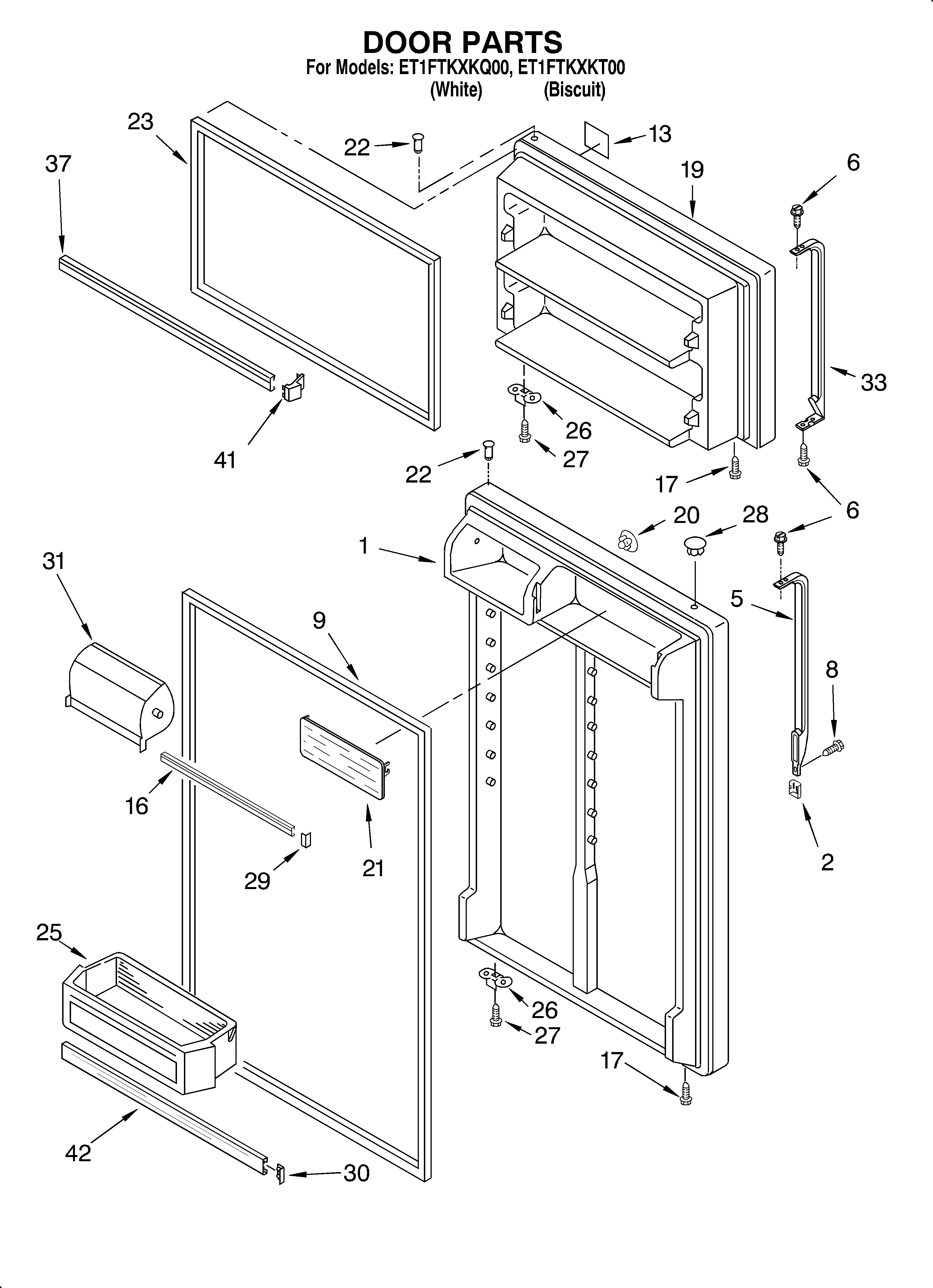 Whirlpool ET1FTKXKT00 door diagram