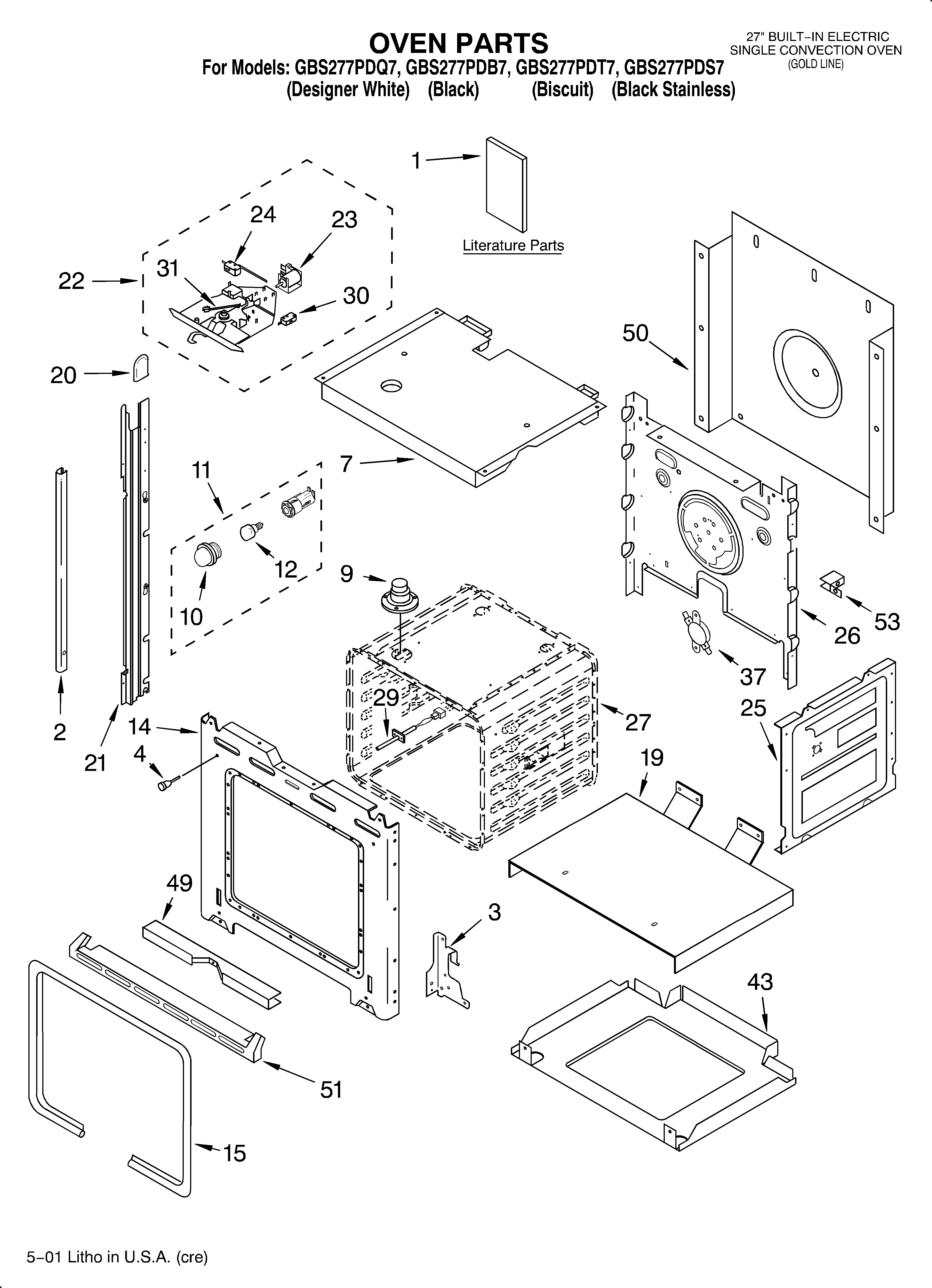 Whirlpool GBS277PDT7 oven/literature diagram