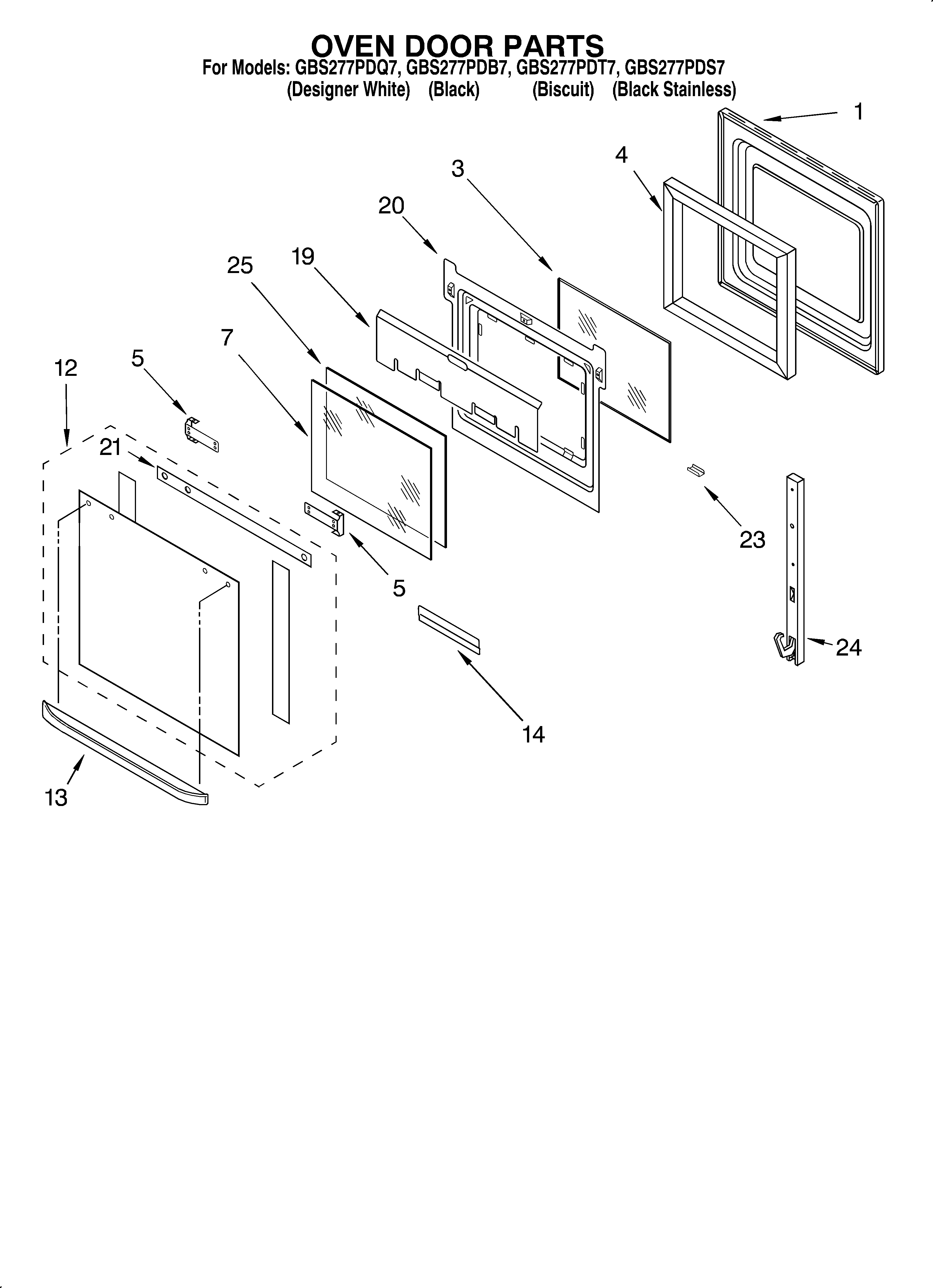 Whirlpool GBS277PDT7 oven door diagram