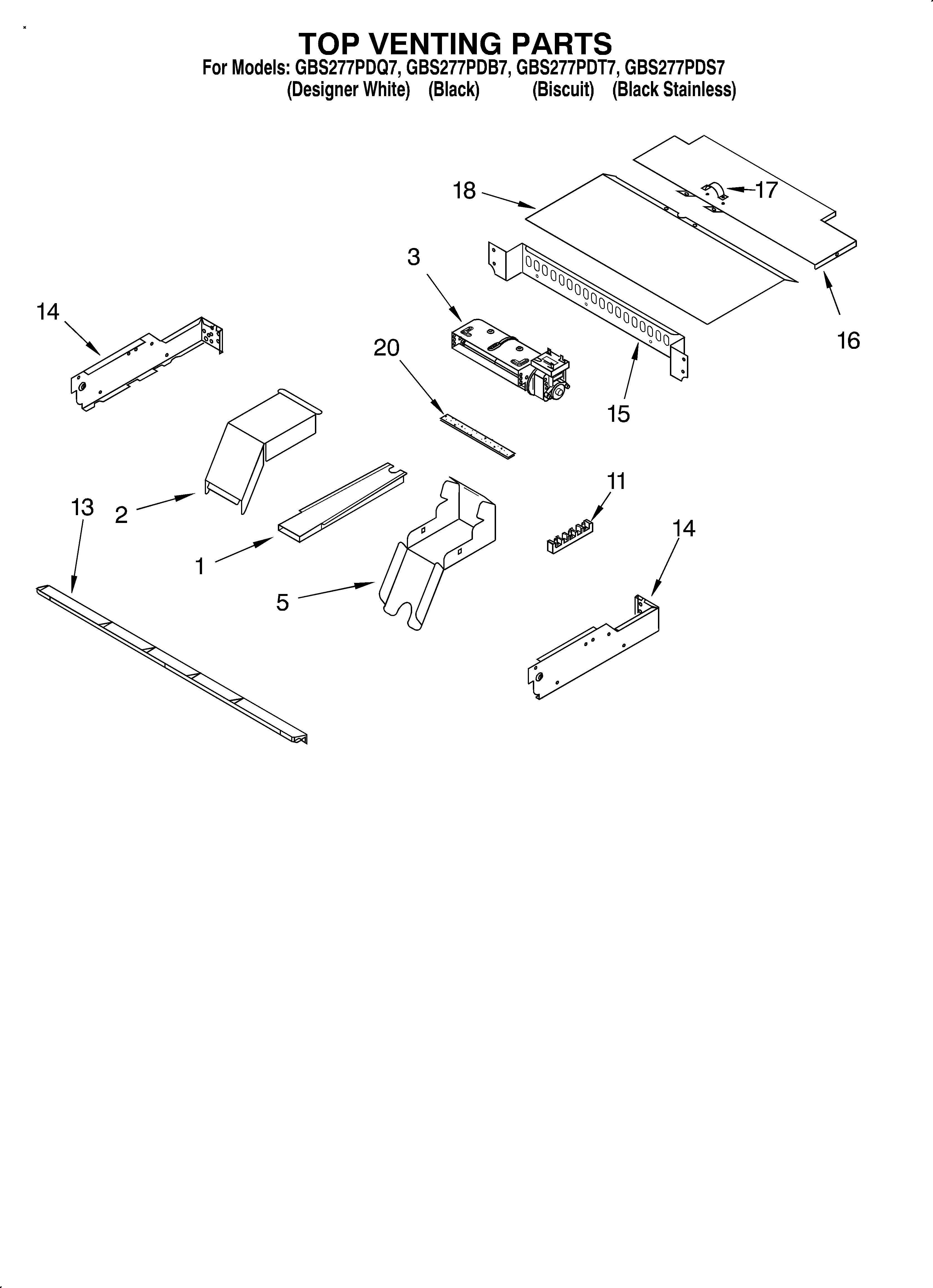 Whirlpool GBS277PDT7 top venting/optional diagram