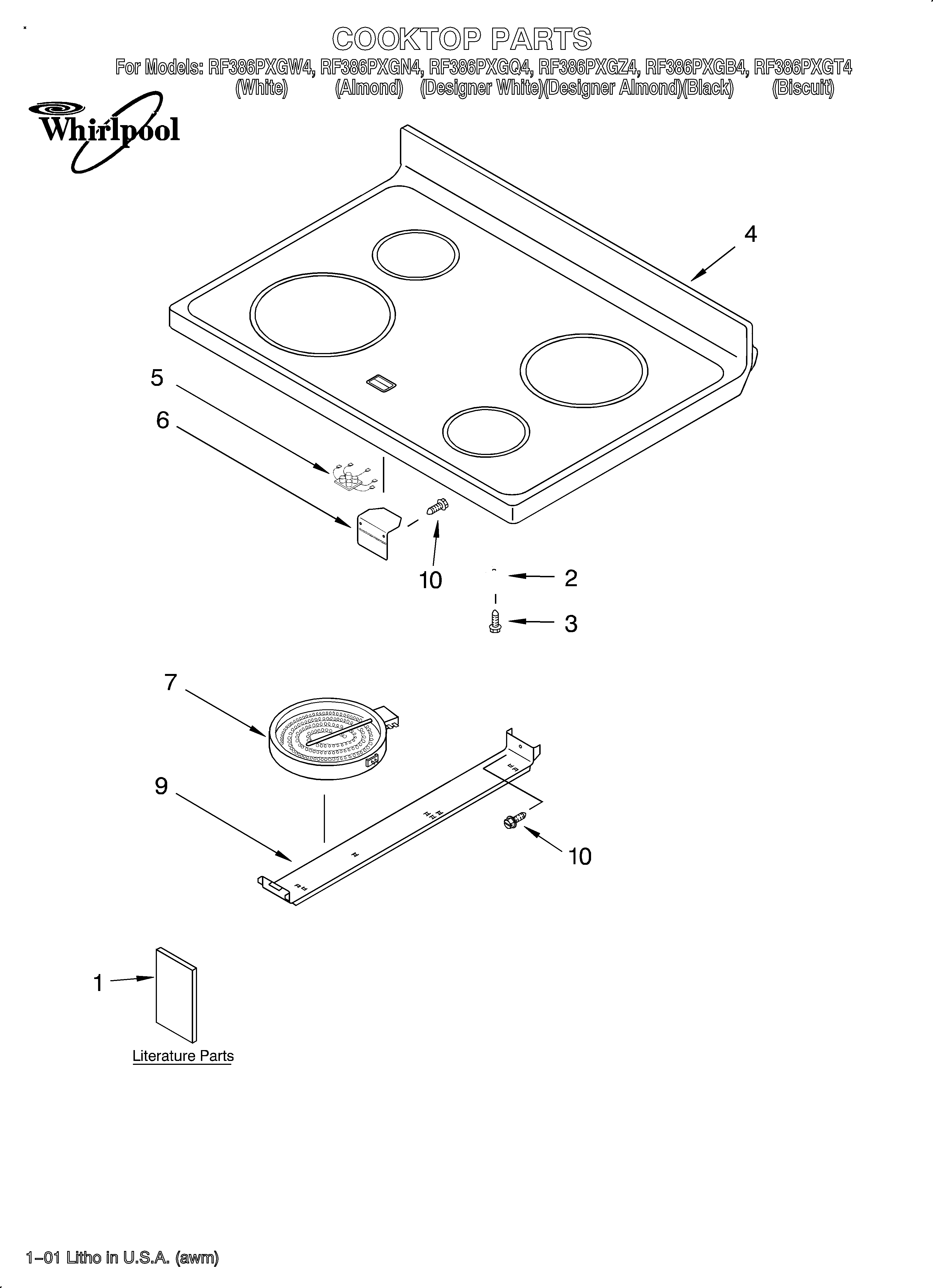 Whirlpool RF386PXGQ4 cooktop/literature diagram