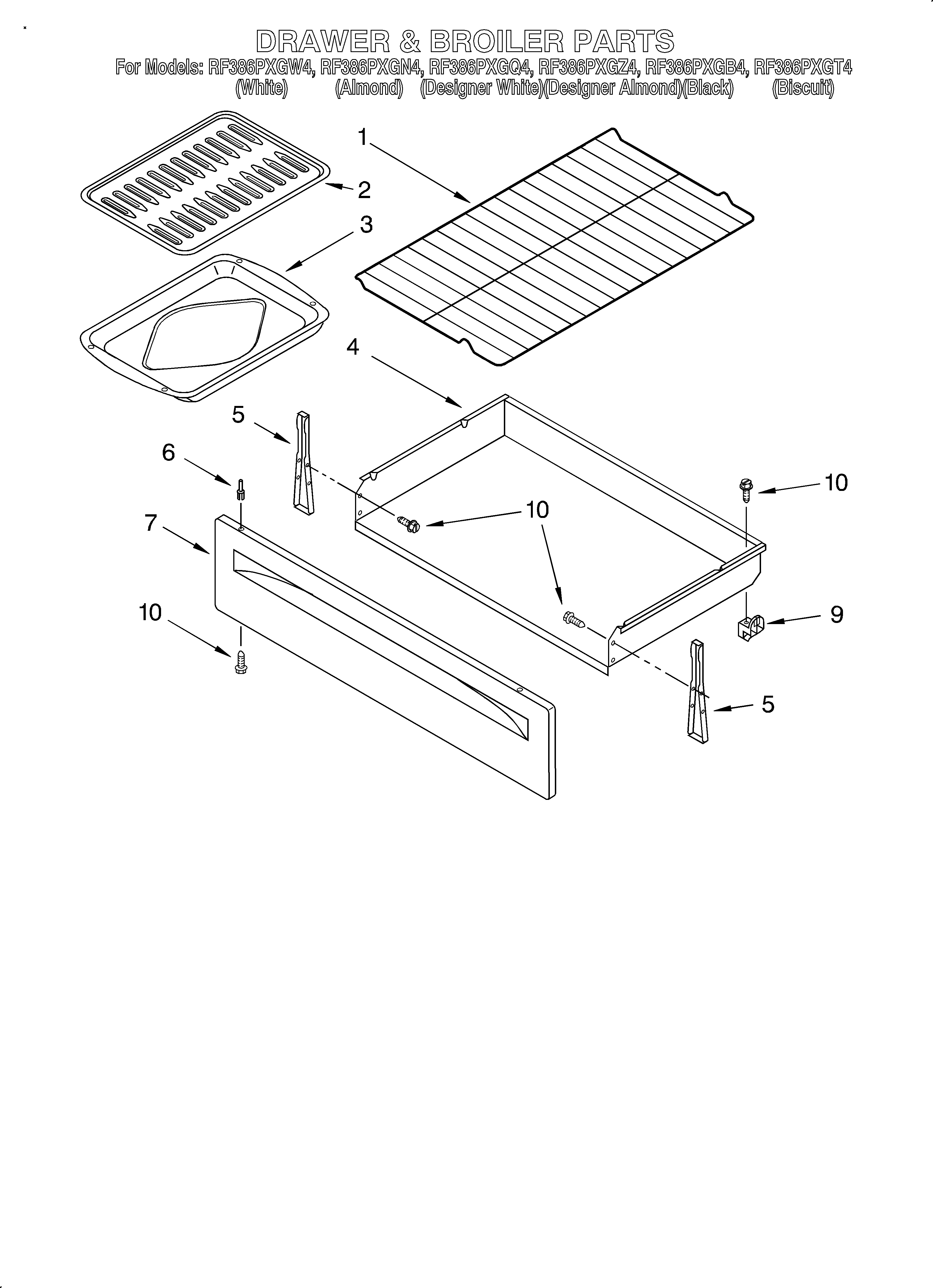 Whirlpool RF386PXGQ4 drawer & broiler/optional diagram