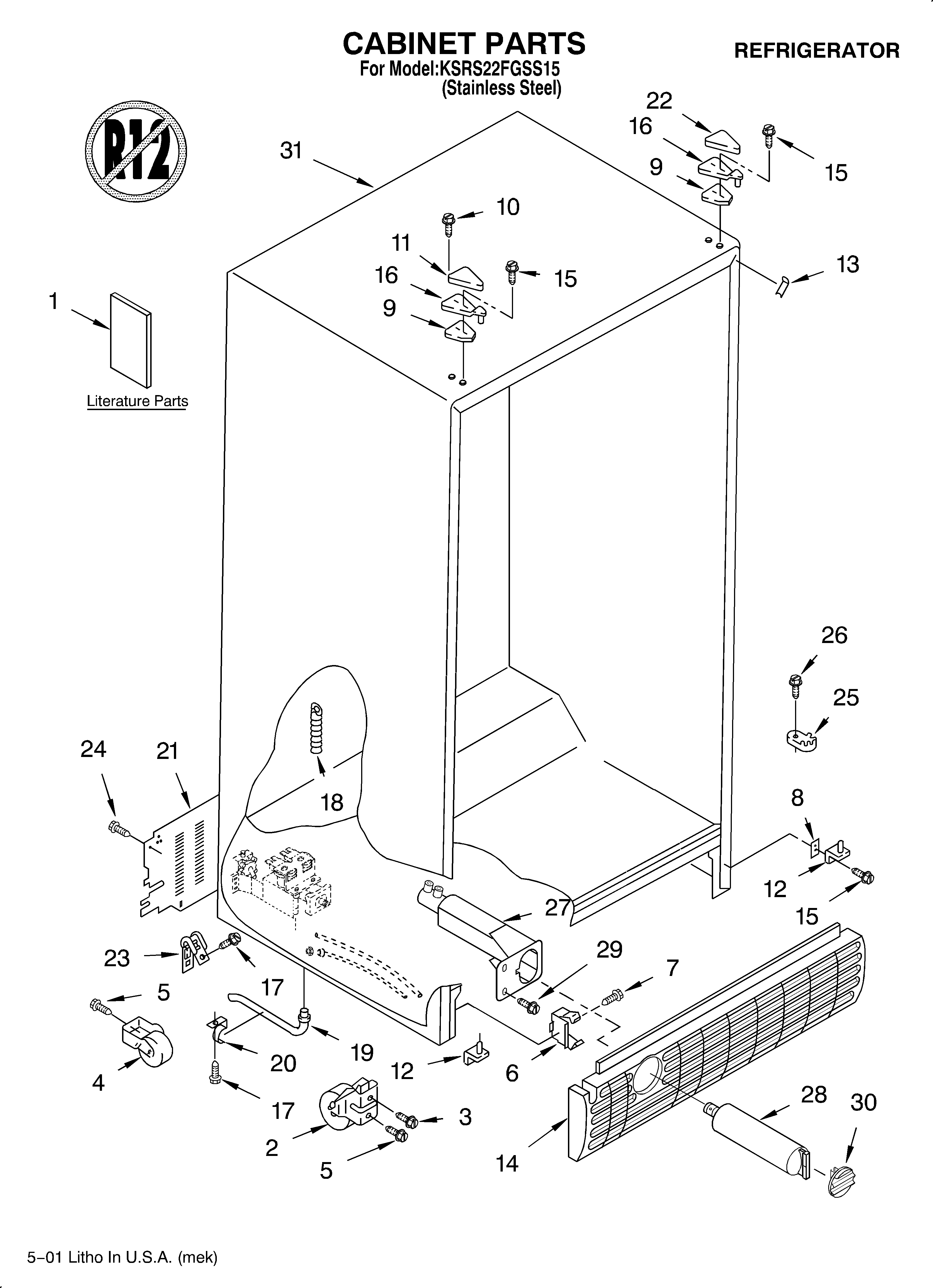 KitchenAid KSRS22FGSS15 cabinet/literature diagram