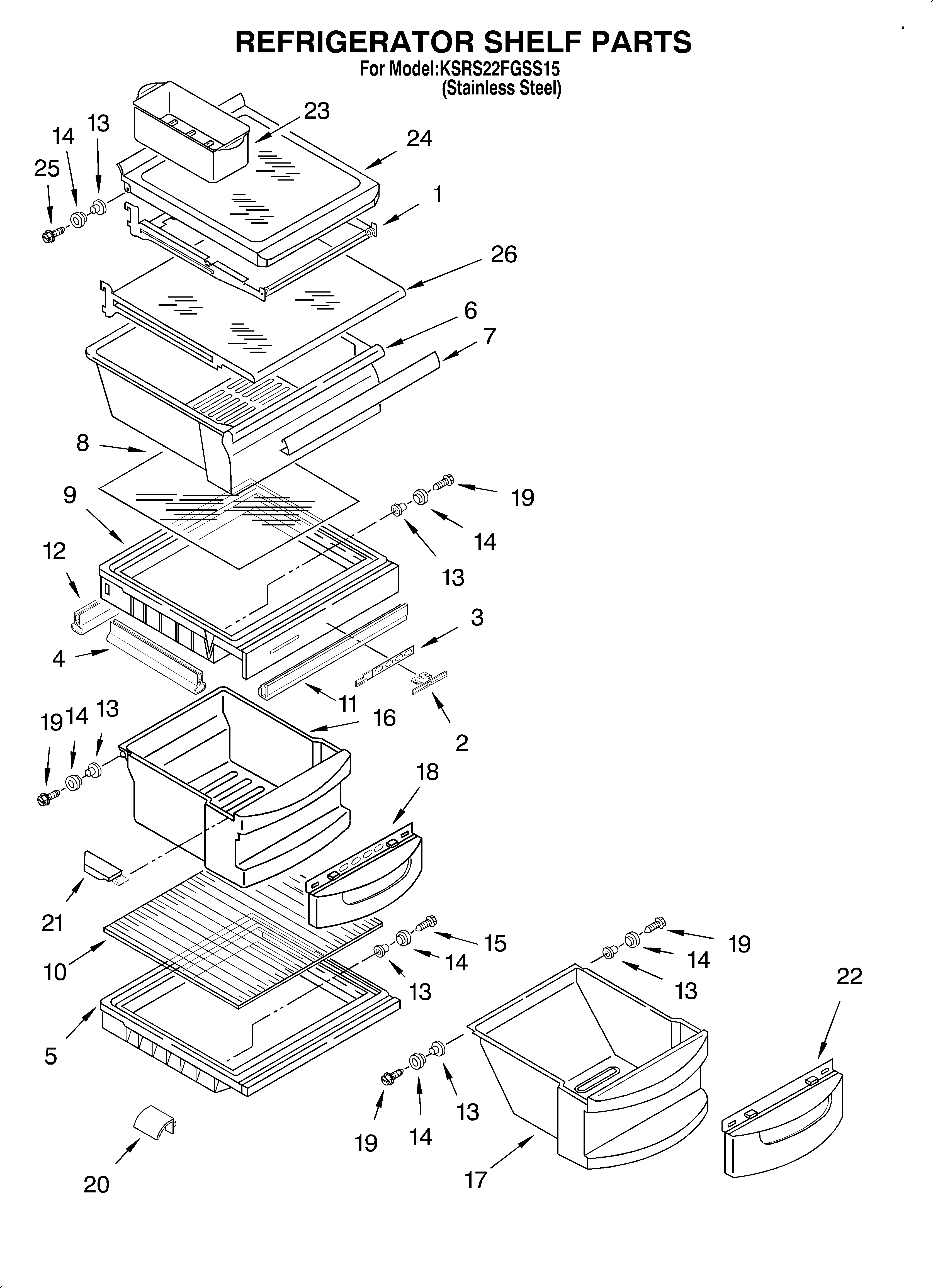 KitchenAid KSRS22FGSS15 refrigerator shelf diagram