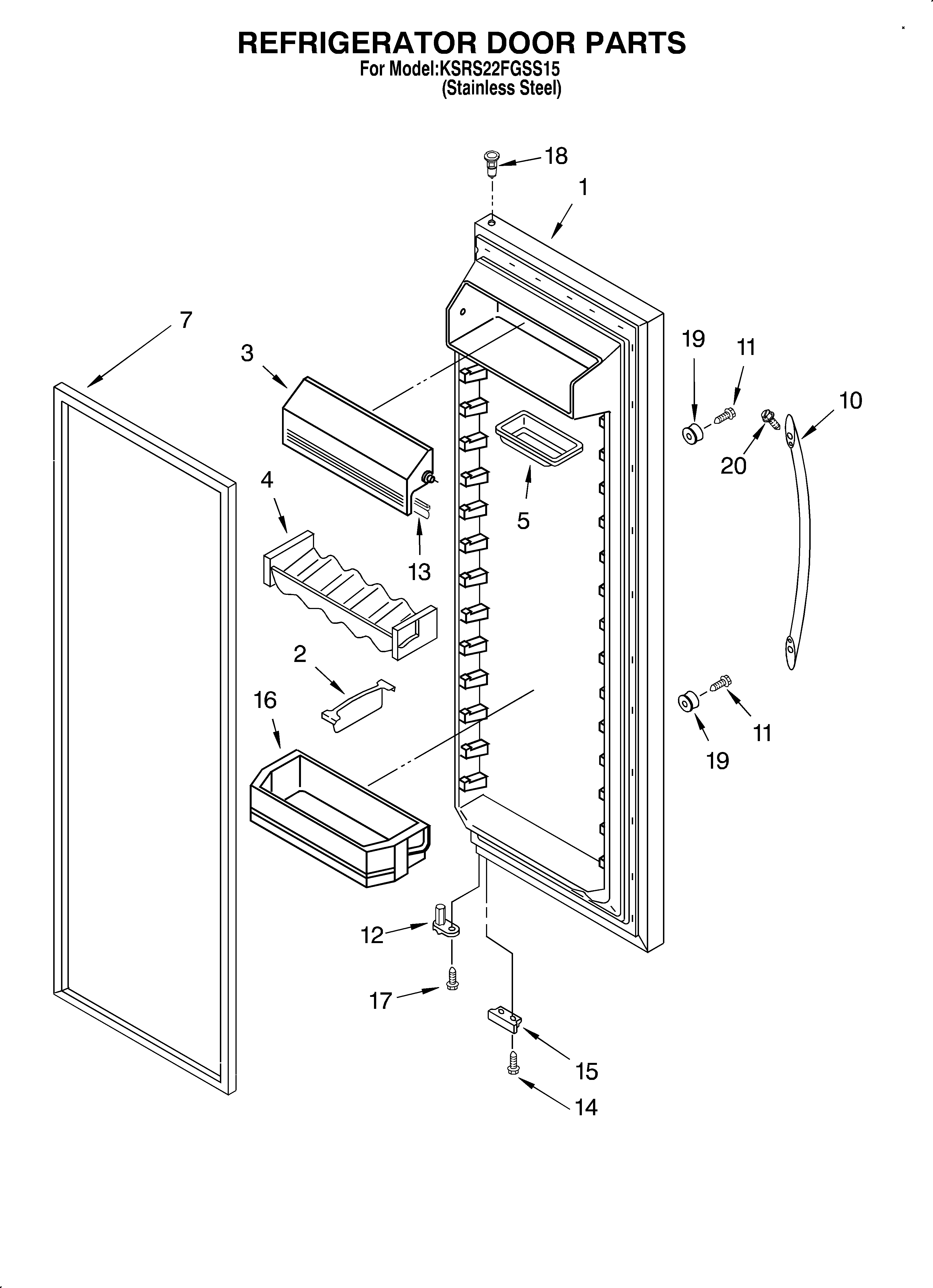 KitchenAid KSRS22FGSS15 refrigerator door diagram
