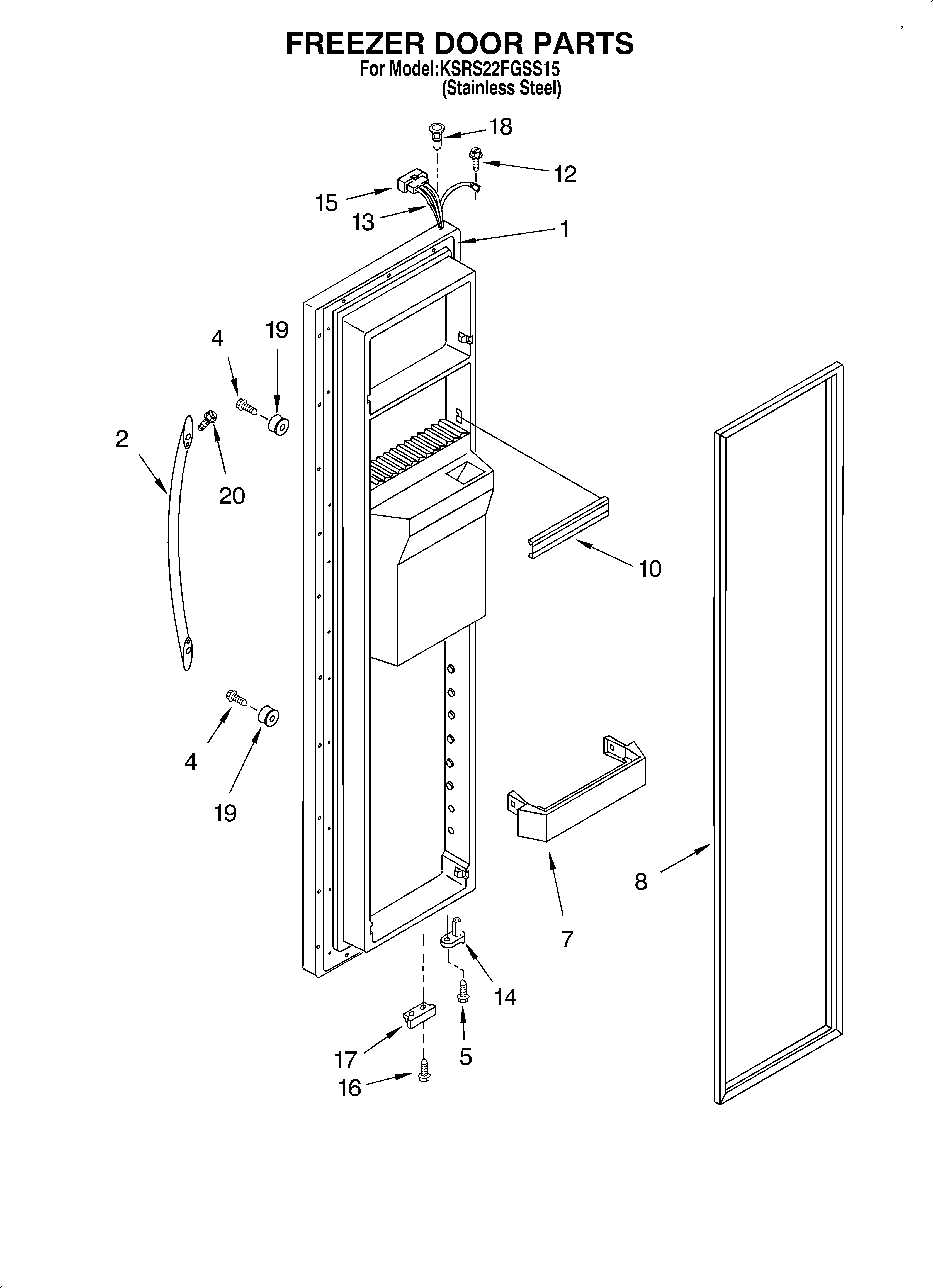KitchenAid KSRS22FGSS15 freezer door diagram