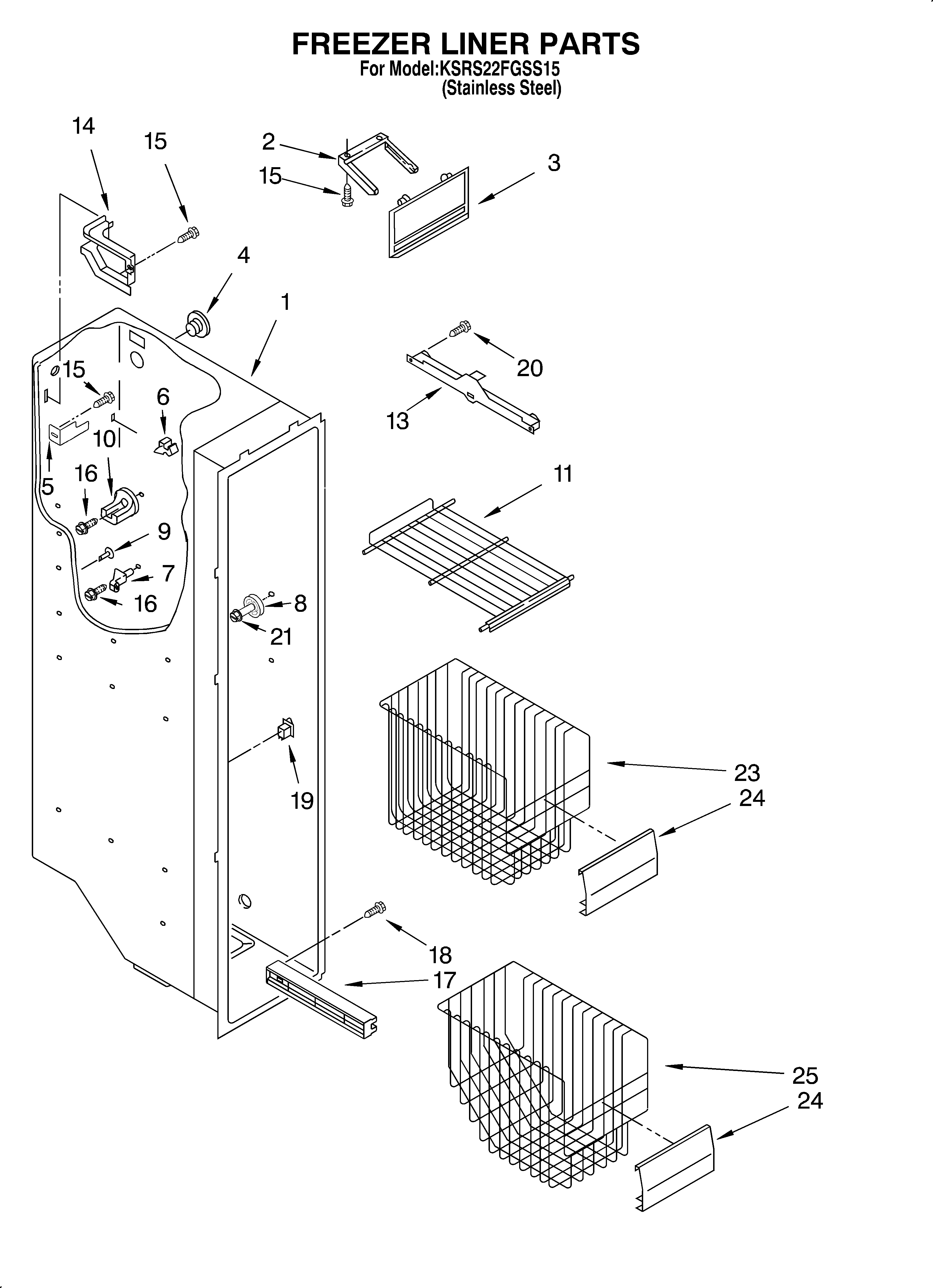 KitchenAid KSRS22FGSS15 freezer liner diagram