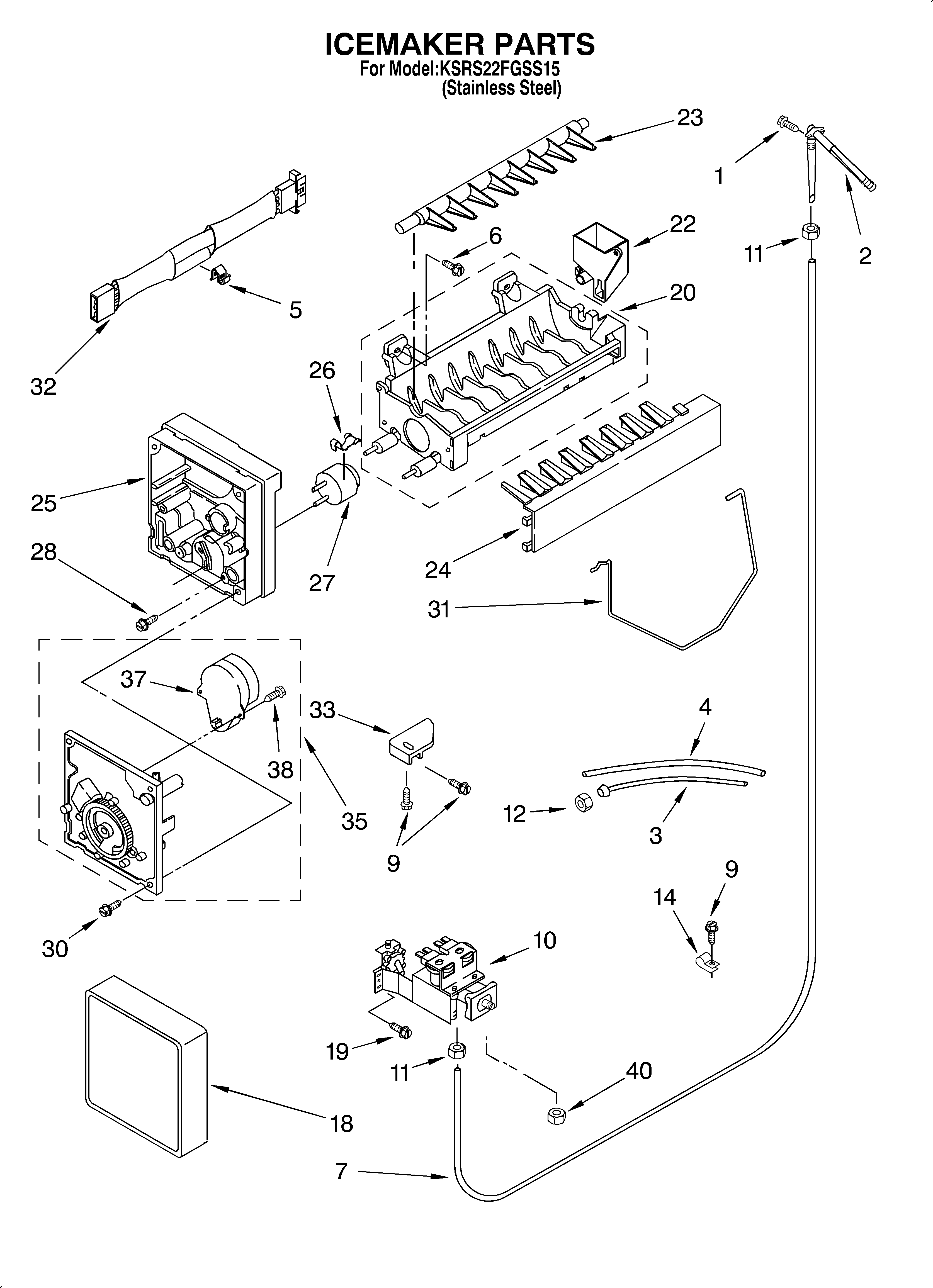 KitchenAid KSRS22FGSS15 ice maker diagram
