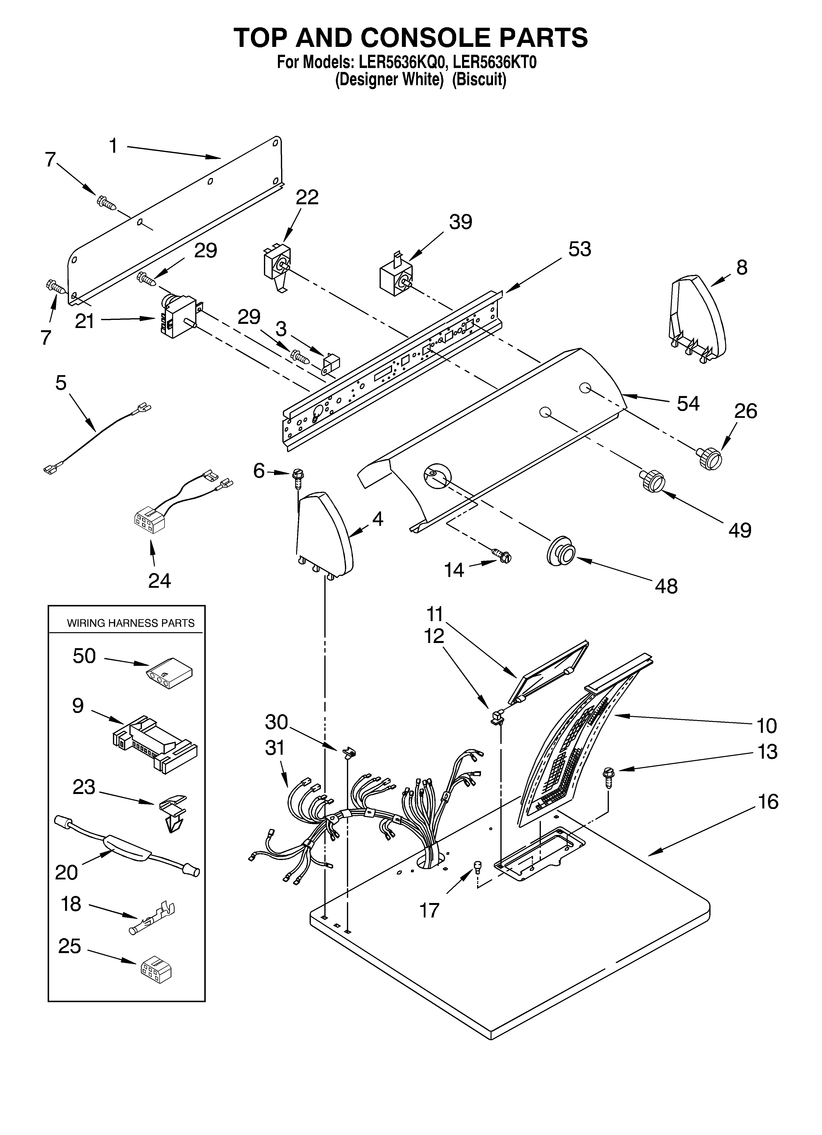 Whirlpool LER5636KT0 top and console diagram