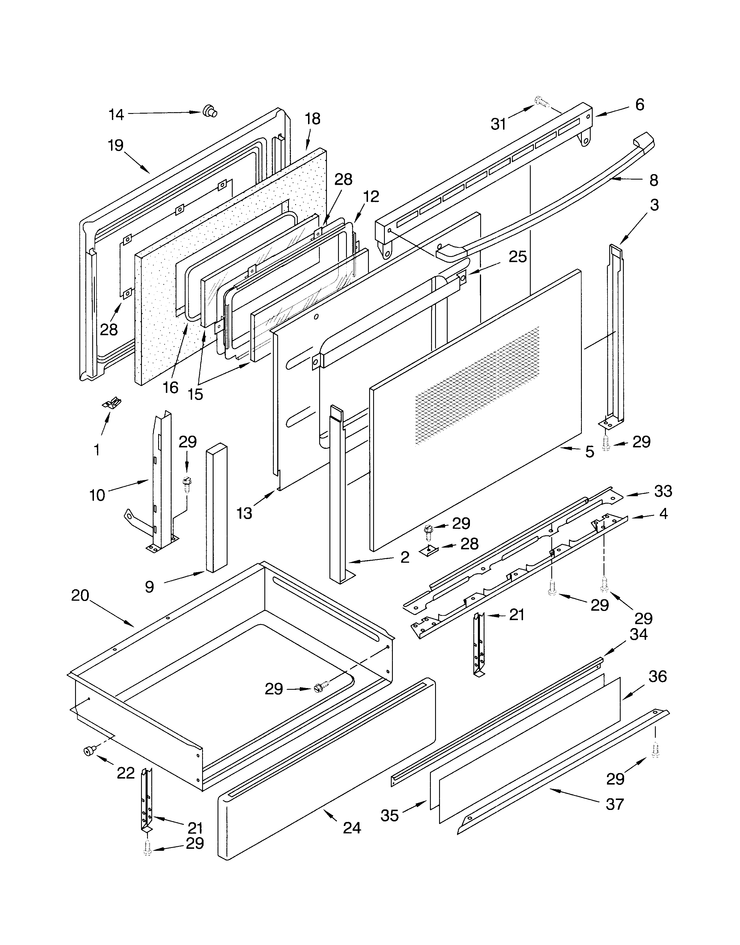 KitchenAid KERC607HWW4 door and drawer diagram