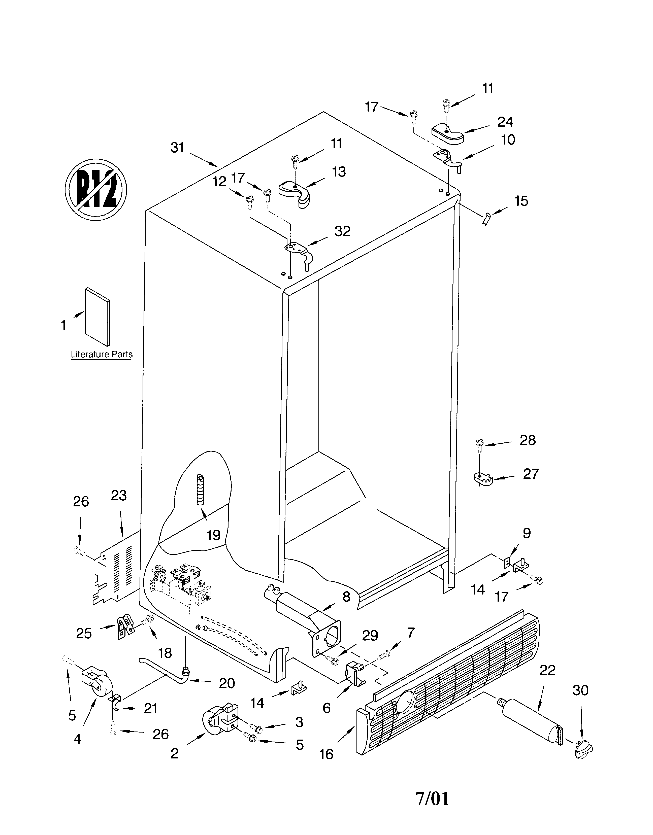 Whirlpool GS2SHGXKT01 cabinet/literature diagram