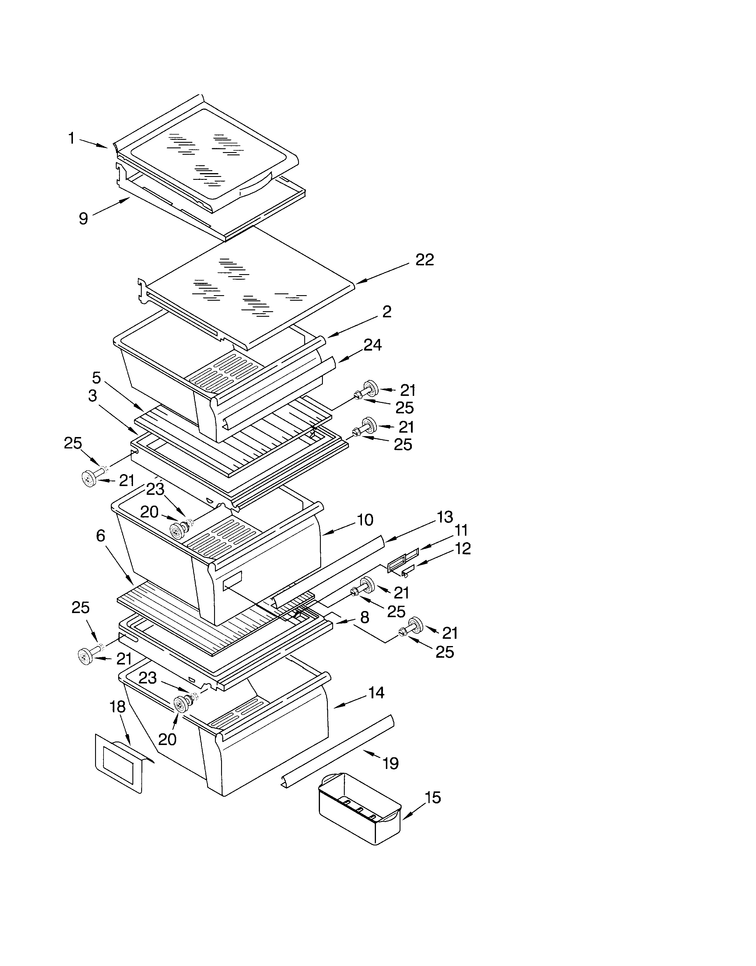 Whirlpool GS2SHGXKT01 refrigerator shelf diagram