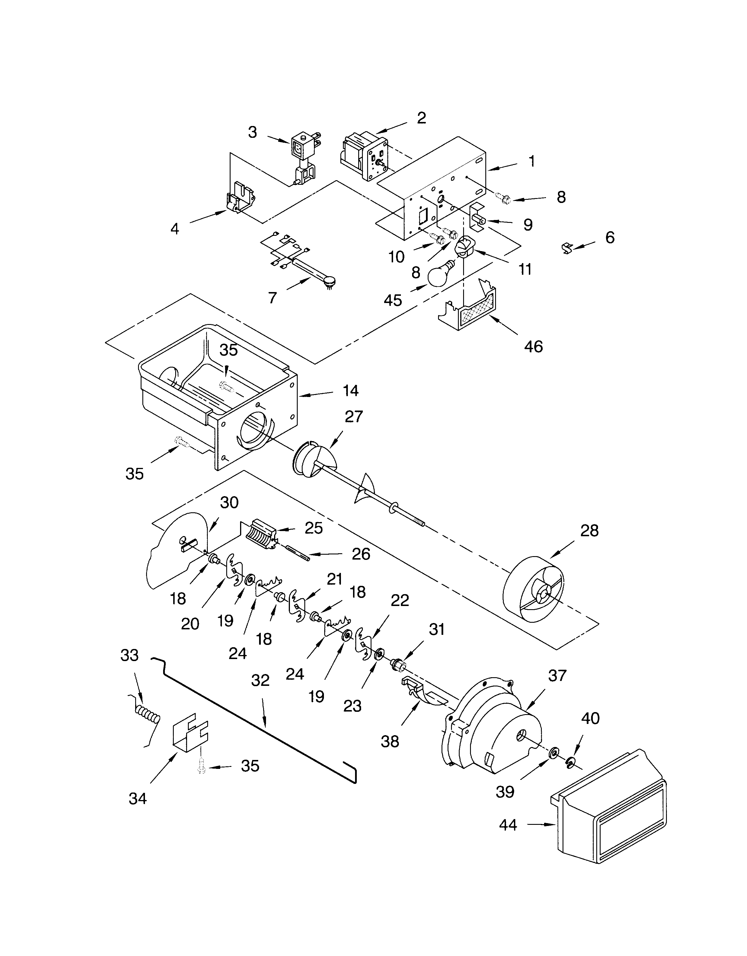 Whirlpool GS2SHGXKT01 motor and ice container diagram