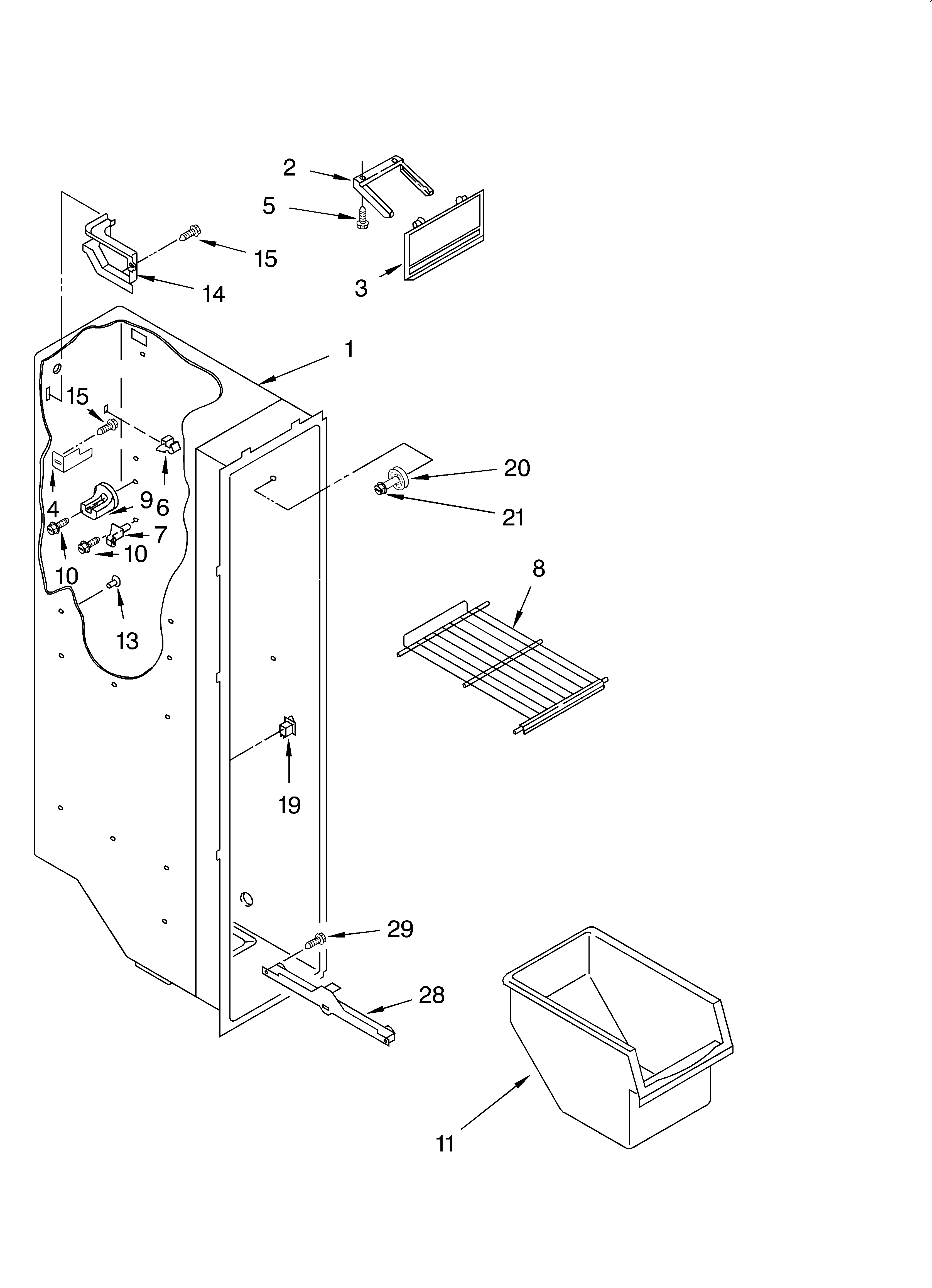Whirlpool ED20TQXFN05 freezer liner diagram