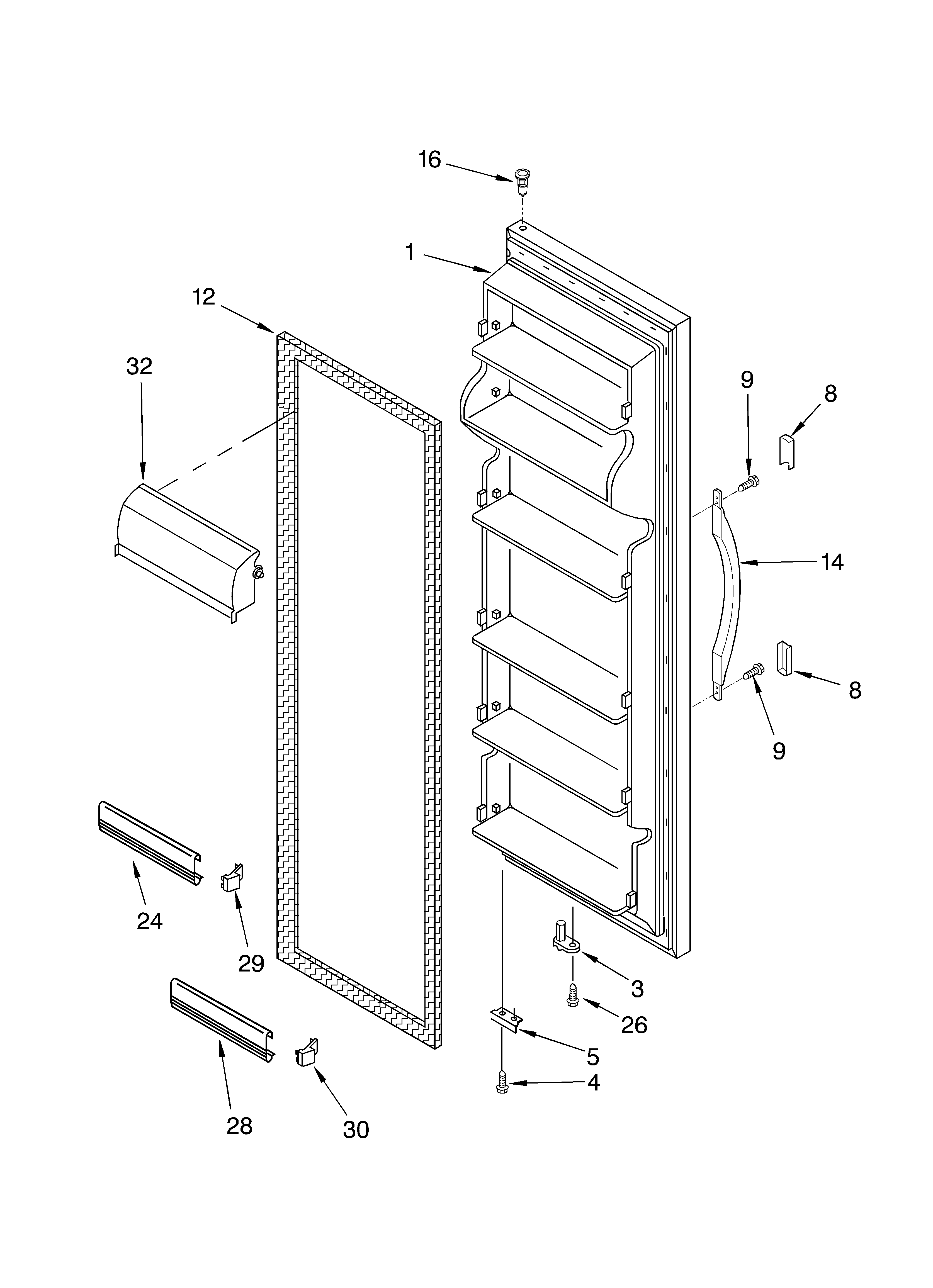 Whirlpool ED20TQXFN05 refrigerator door diagram