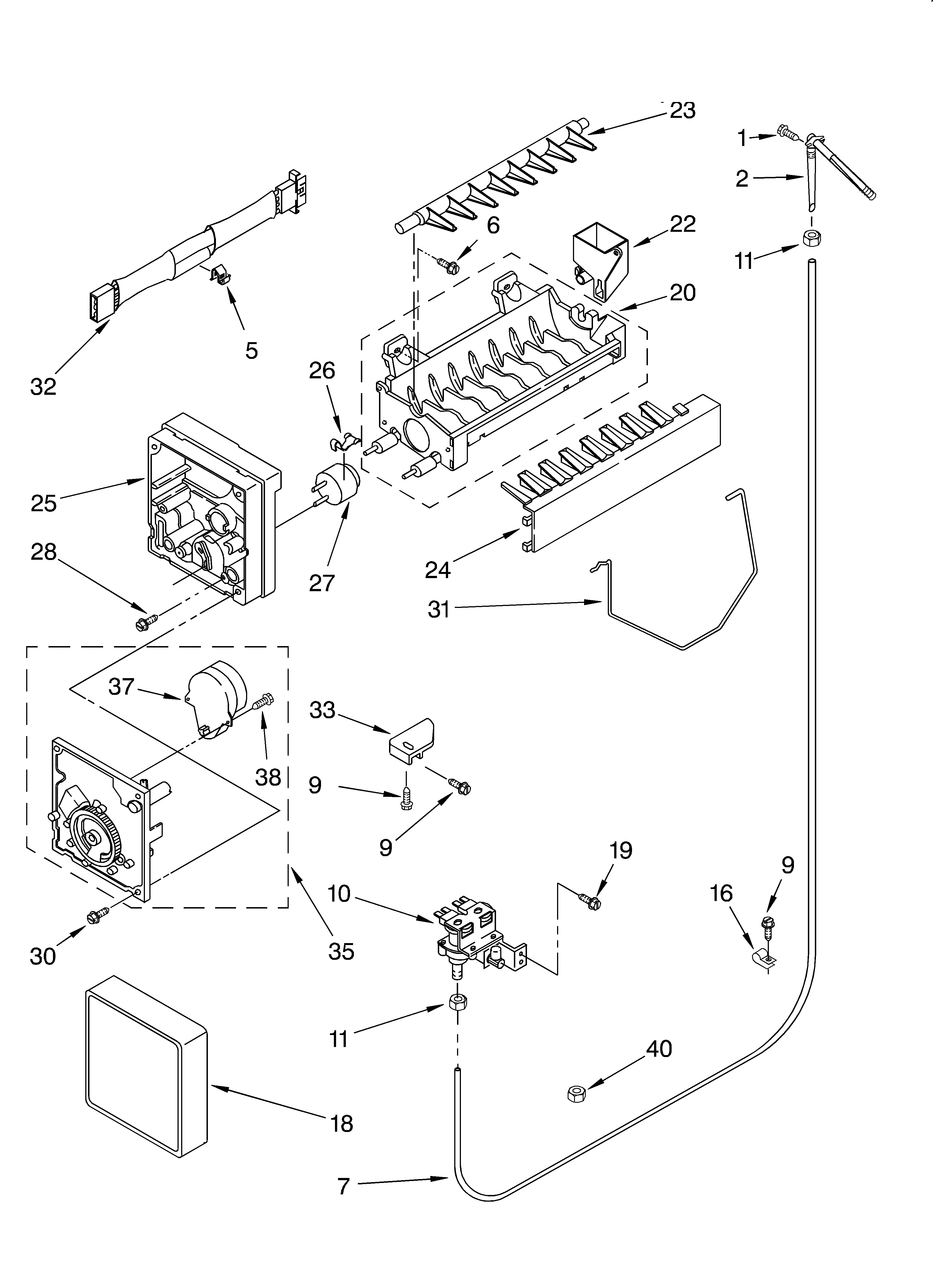 Whirlpool ED20TQXFN05 ice maker diagram