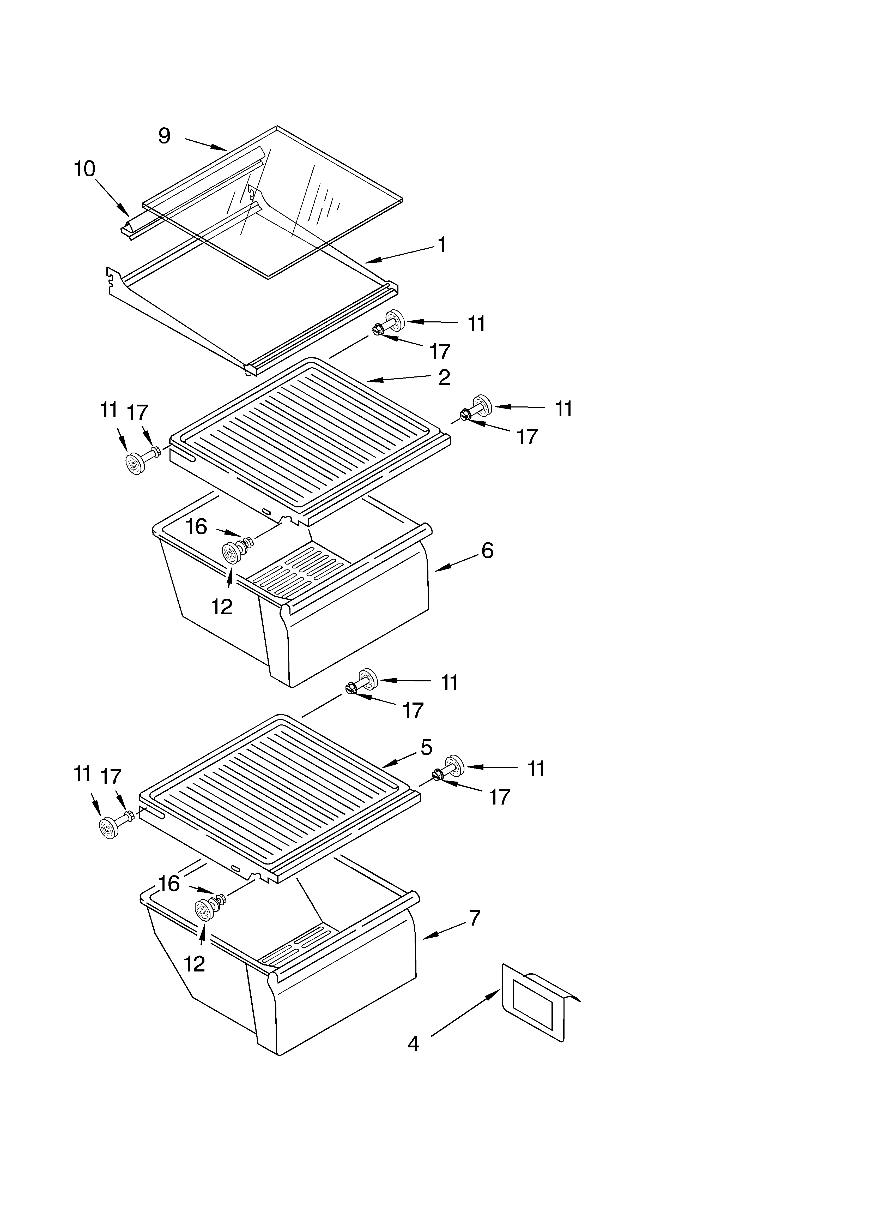 Whirlpool ED22GWXFN04 refrigerator shelf diagram