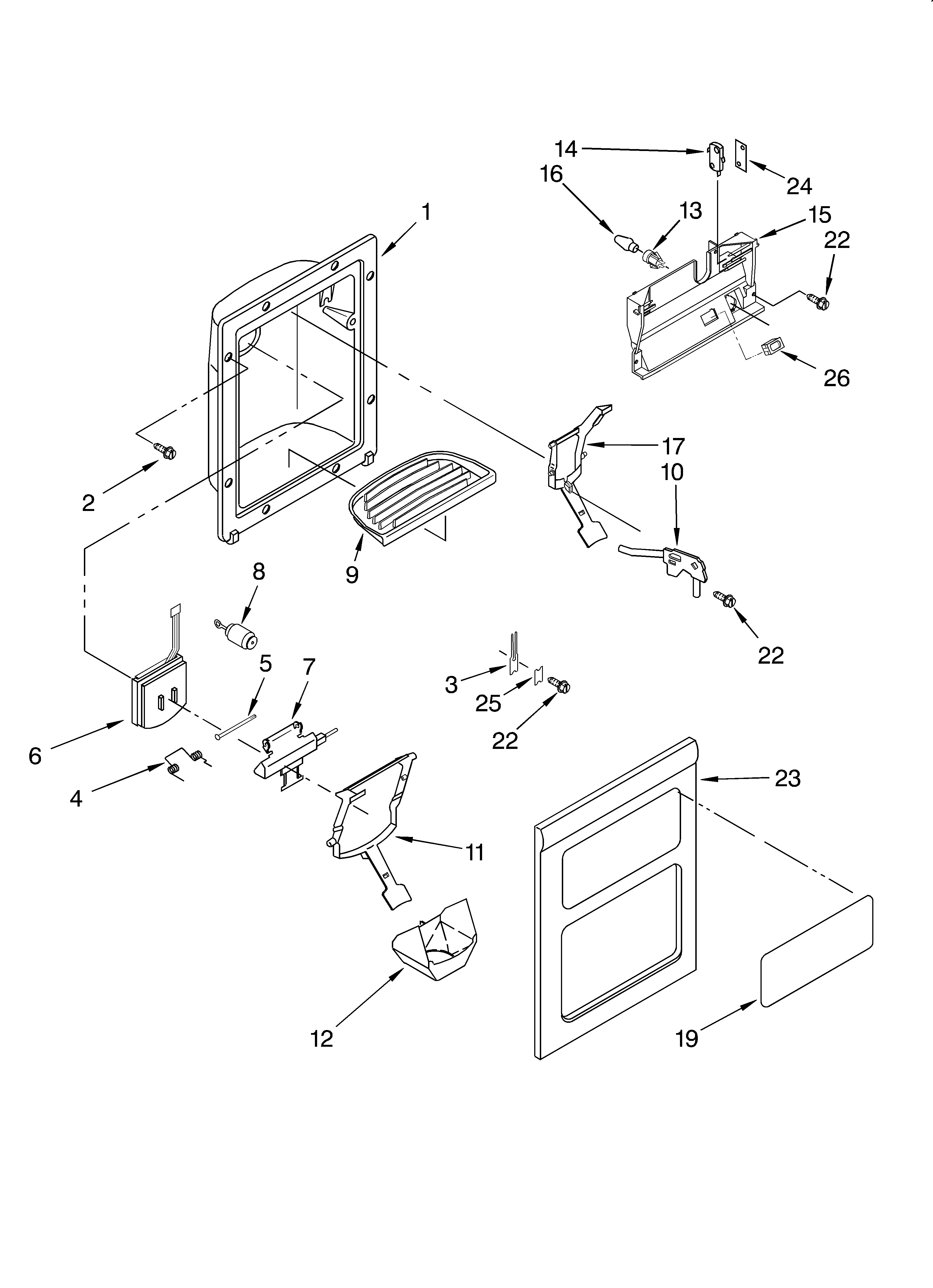 Whirlpool ED22GWXFN04 dispenser front diagram