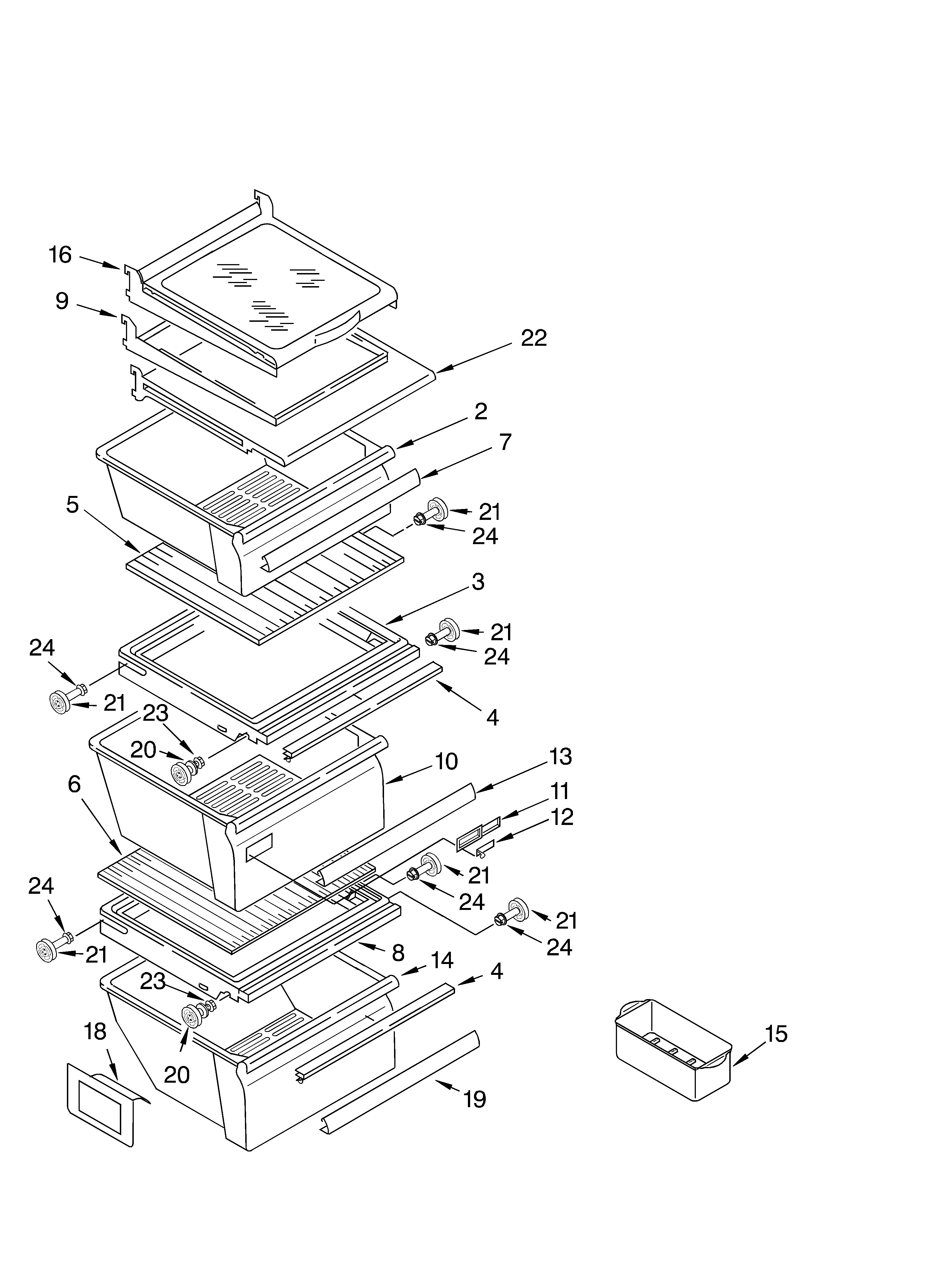 Whirlpool ED22LFXHW03 refrigerator shelf diagram