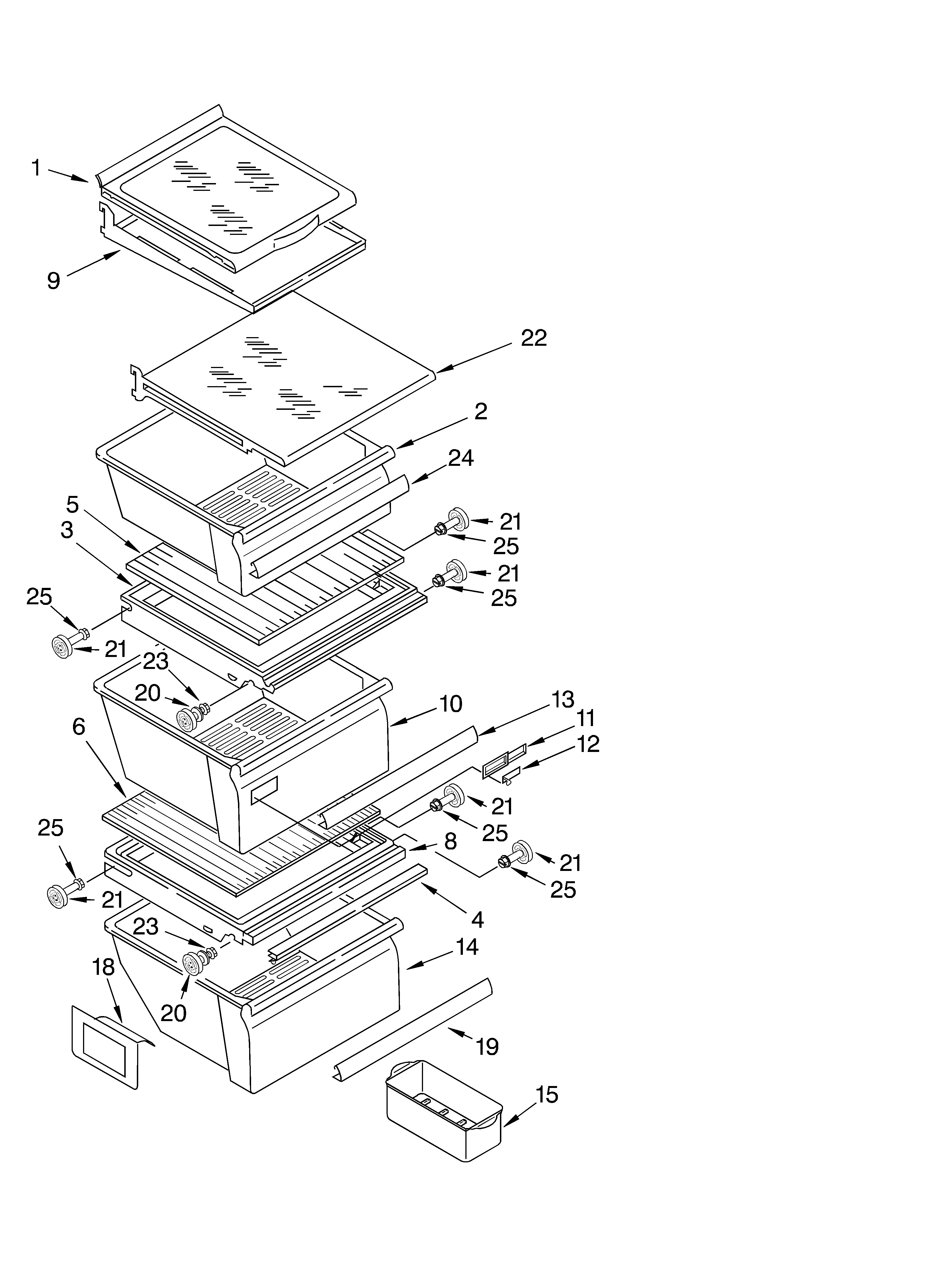 Whirlpool ED22QFXHB03 refrigerator shelf diagram